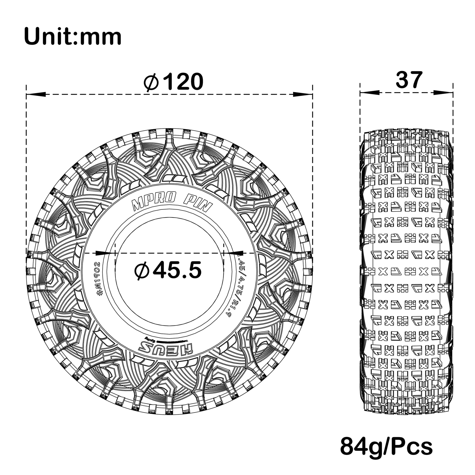 1.9 Inch Mpro Pin M1902 tires Size