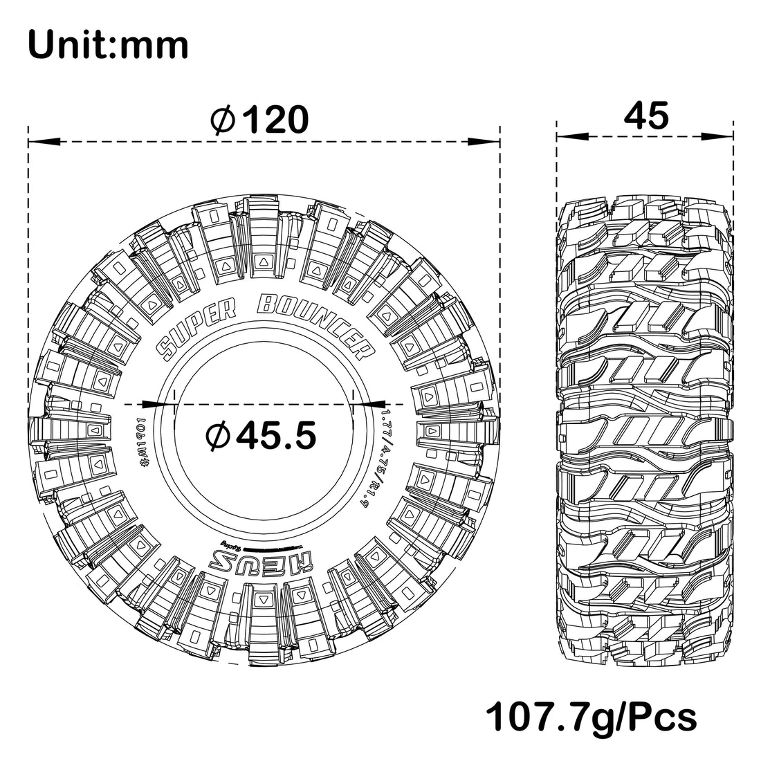 1.9 Inch Super Bouncing M1901 tires 