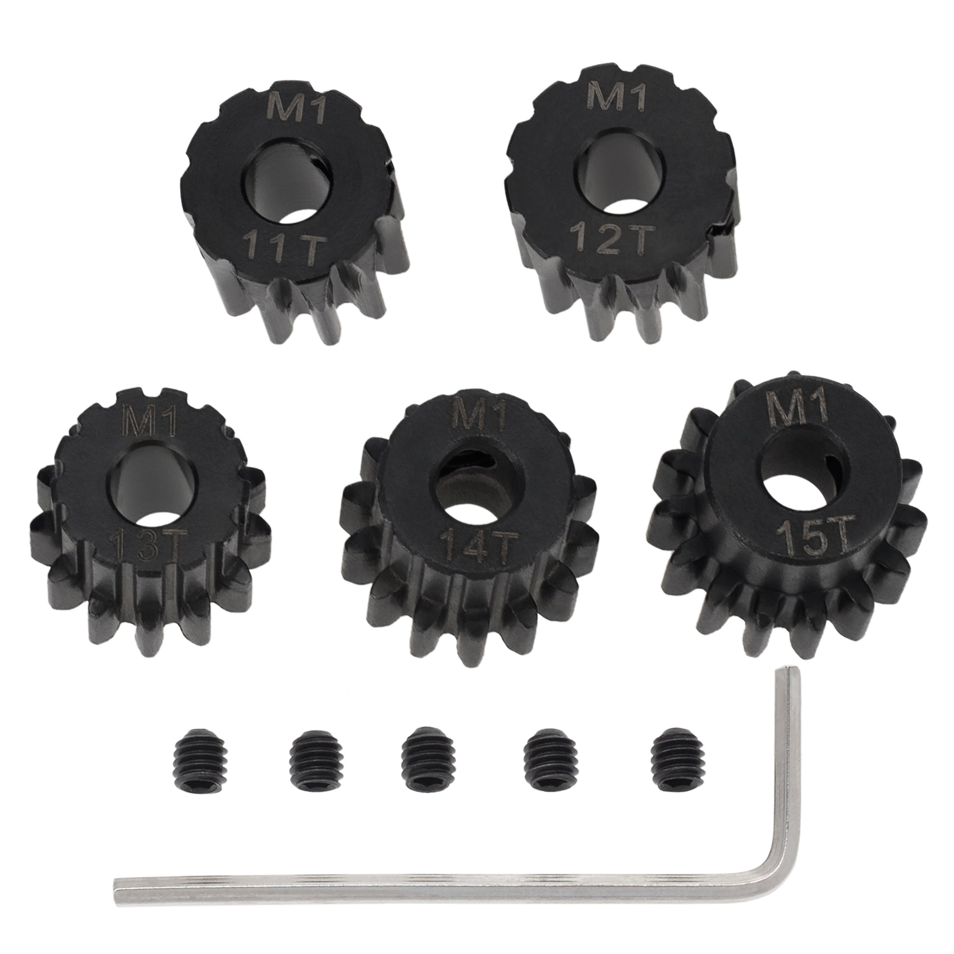 pinion gear motor MEUS Racing M1 Metal Hardened Steel Motor Gear 5mm Shaft Pinion Gears Parts Kit 11T 12T 13T 14T 15T for 1/10 1/8 1/7 RC Car Brushless Brush Motor