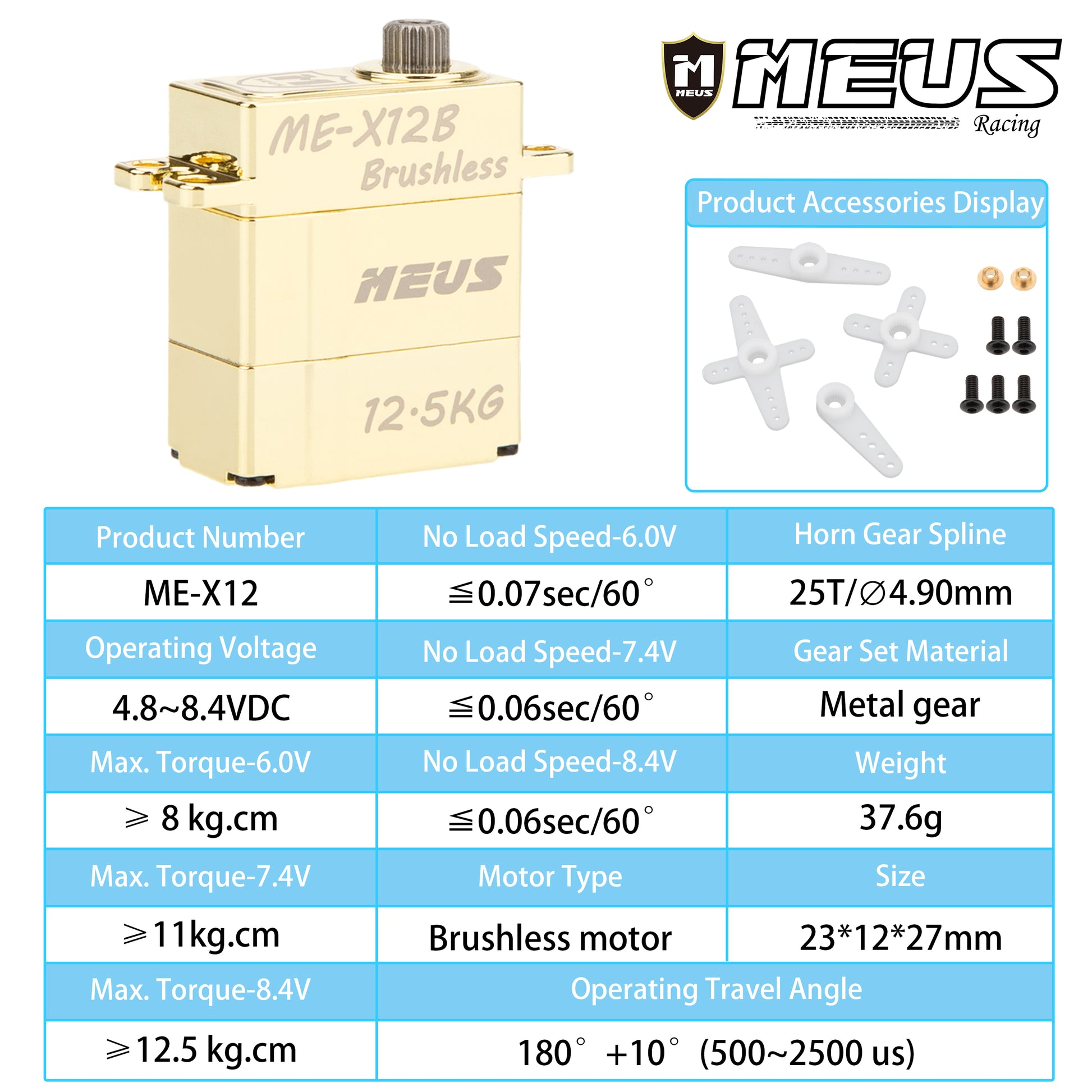 12.5kg Brass servo Specifications