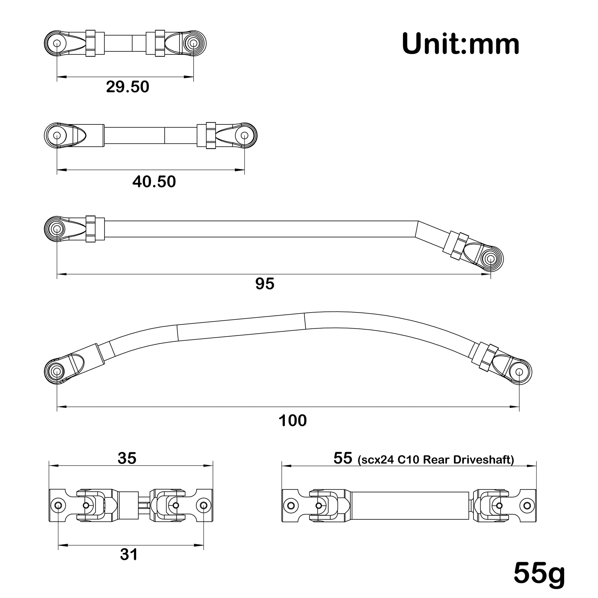 165MM Wheelbase MD24 Chassis drive shafts Chassis links Size