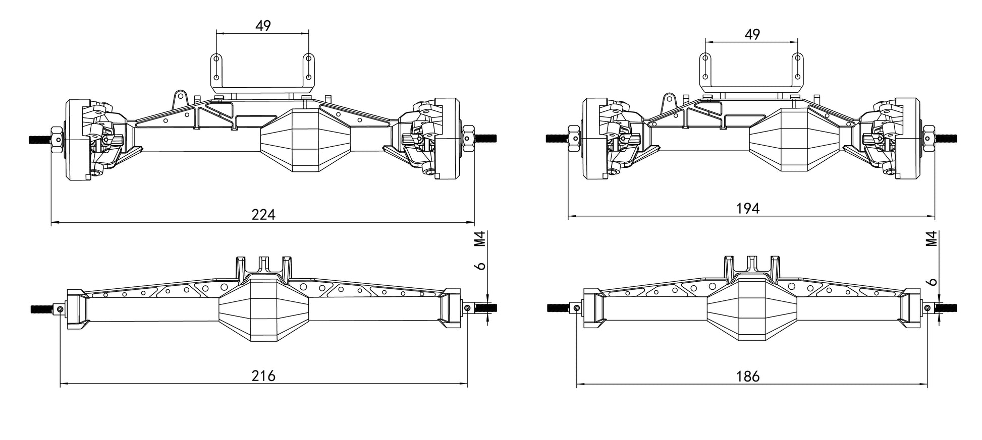 1/10 Nylon Isokinetic Front Rear Straight Axles Size