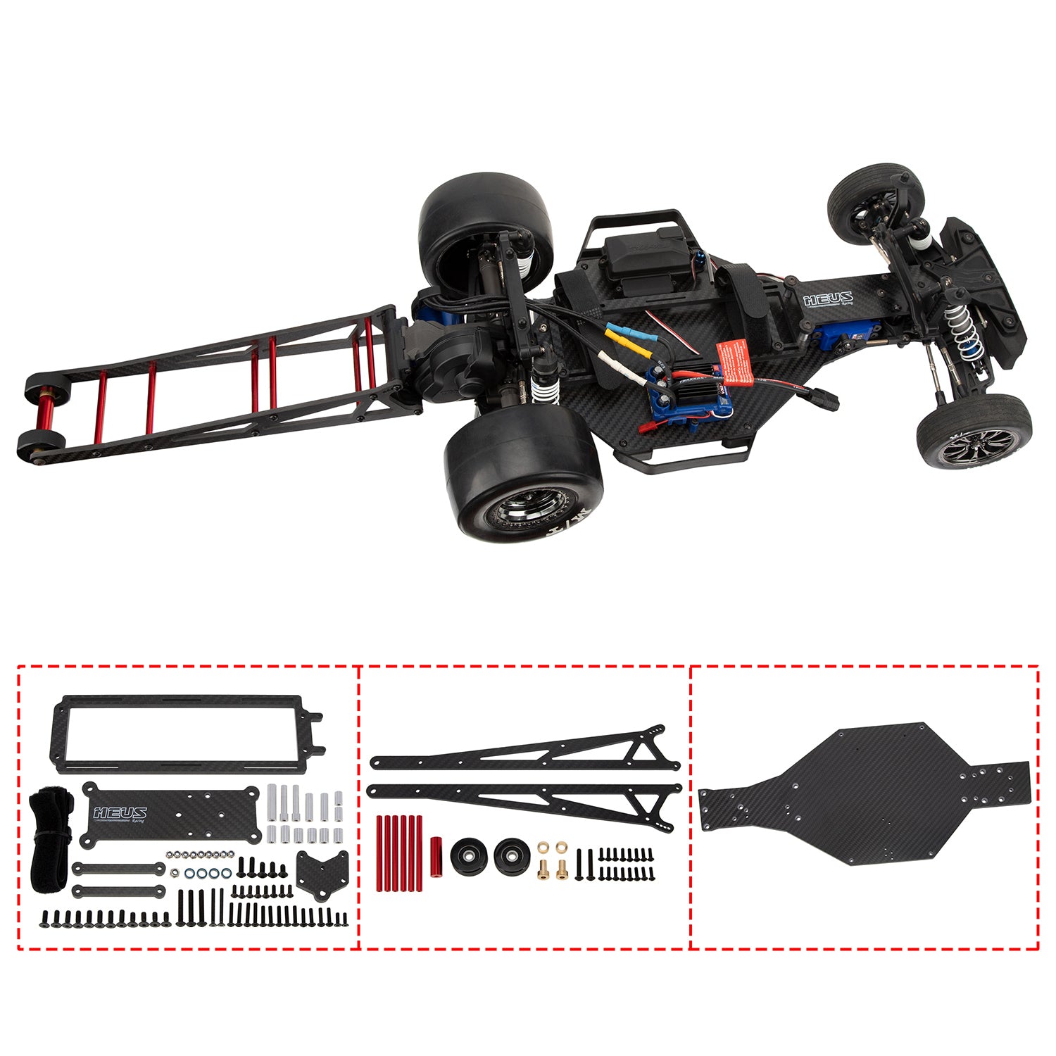 MEUS Racing 2WD Slash Carbon Fiber LCG Chassis with Wheelie Bar for 1/