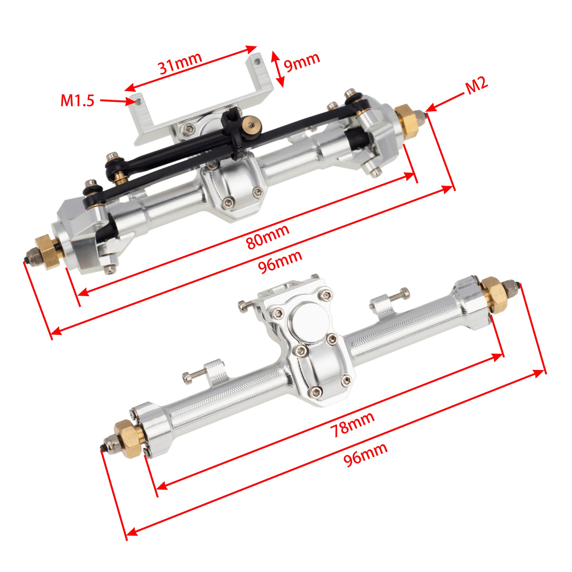 Aluminum Front and Rear Axle Size for Axial SCX24 silver