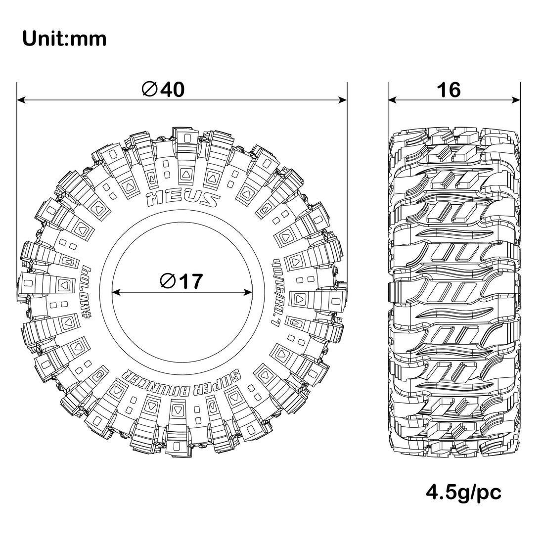 MEUS Racing 0.7-Inch MS6 Super Bouncer Tires for 1/30 SCX30 1/32 Redcat Ascent-32