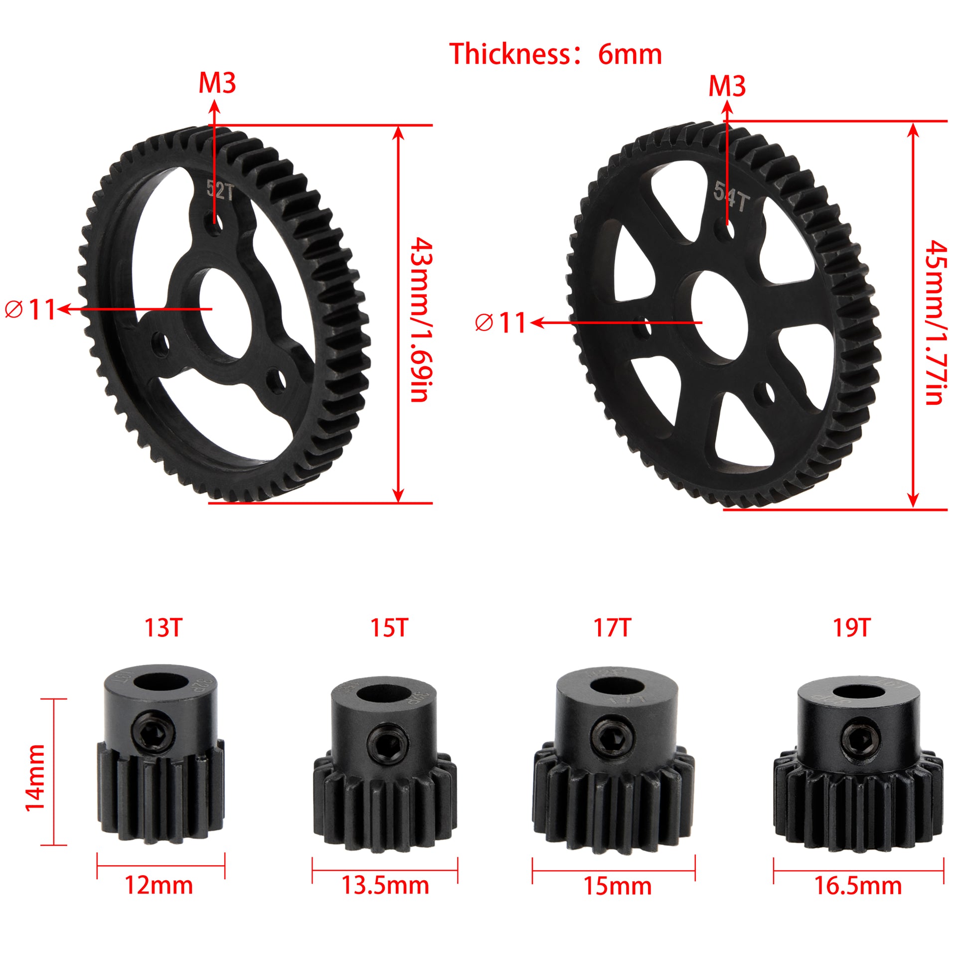 metric spur gears dimensions MEUS Racing 32P Metal Hardened Steel Gear 50T/53T 52T/54T Spur Gears w