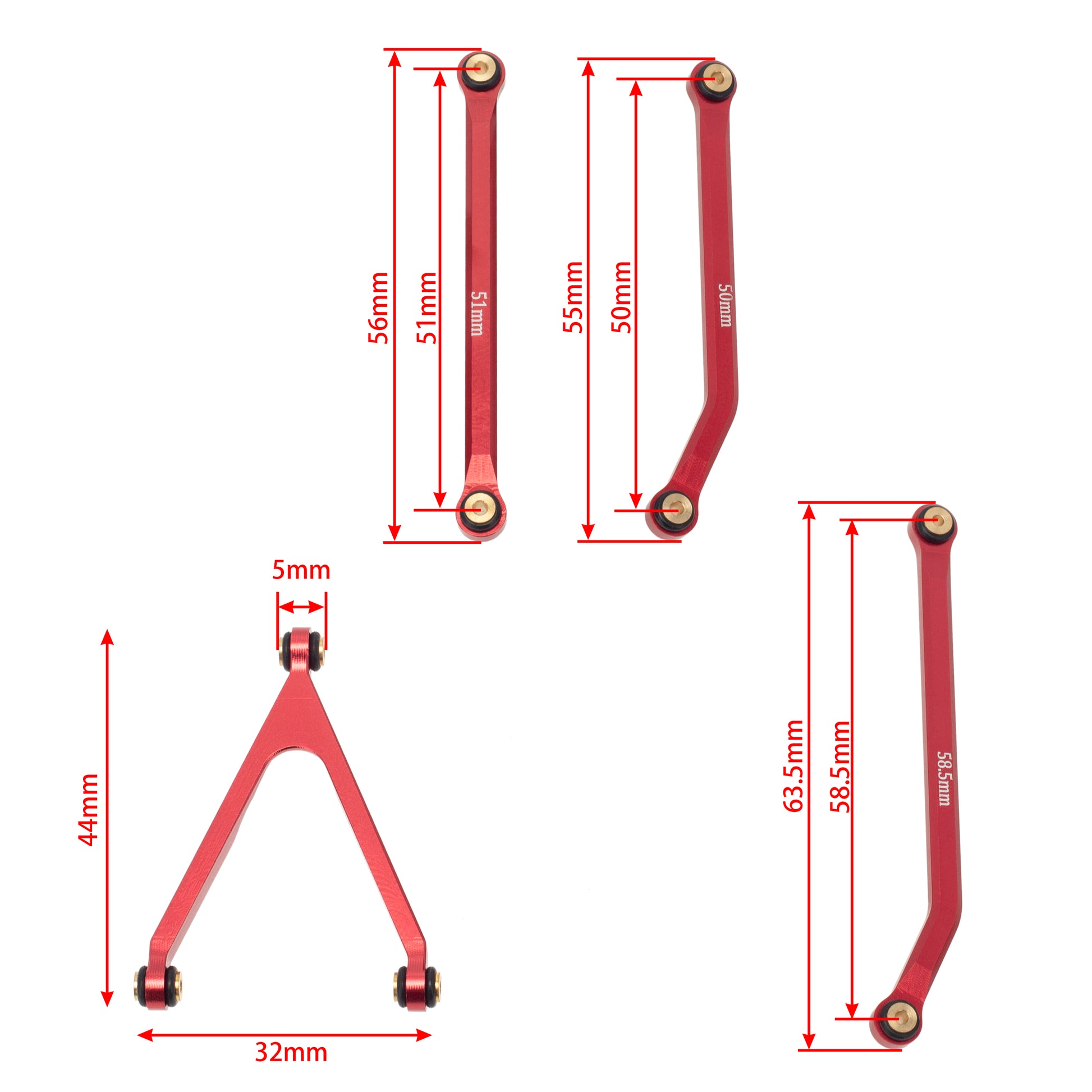 Red Aluminum High Clearance Chassis Links size for Axial SCX24 C10