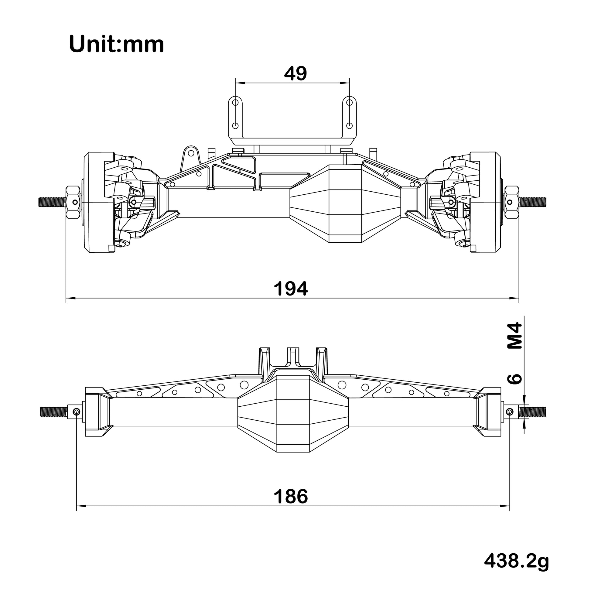 Capra 1.9 Nylon Isokinetic Front Rear Straight Axles Size