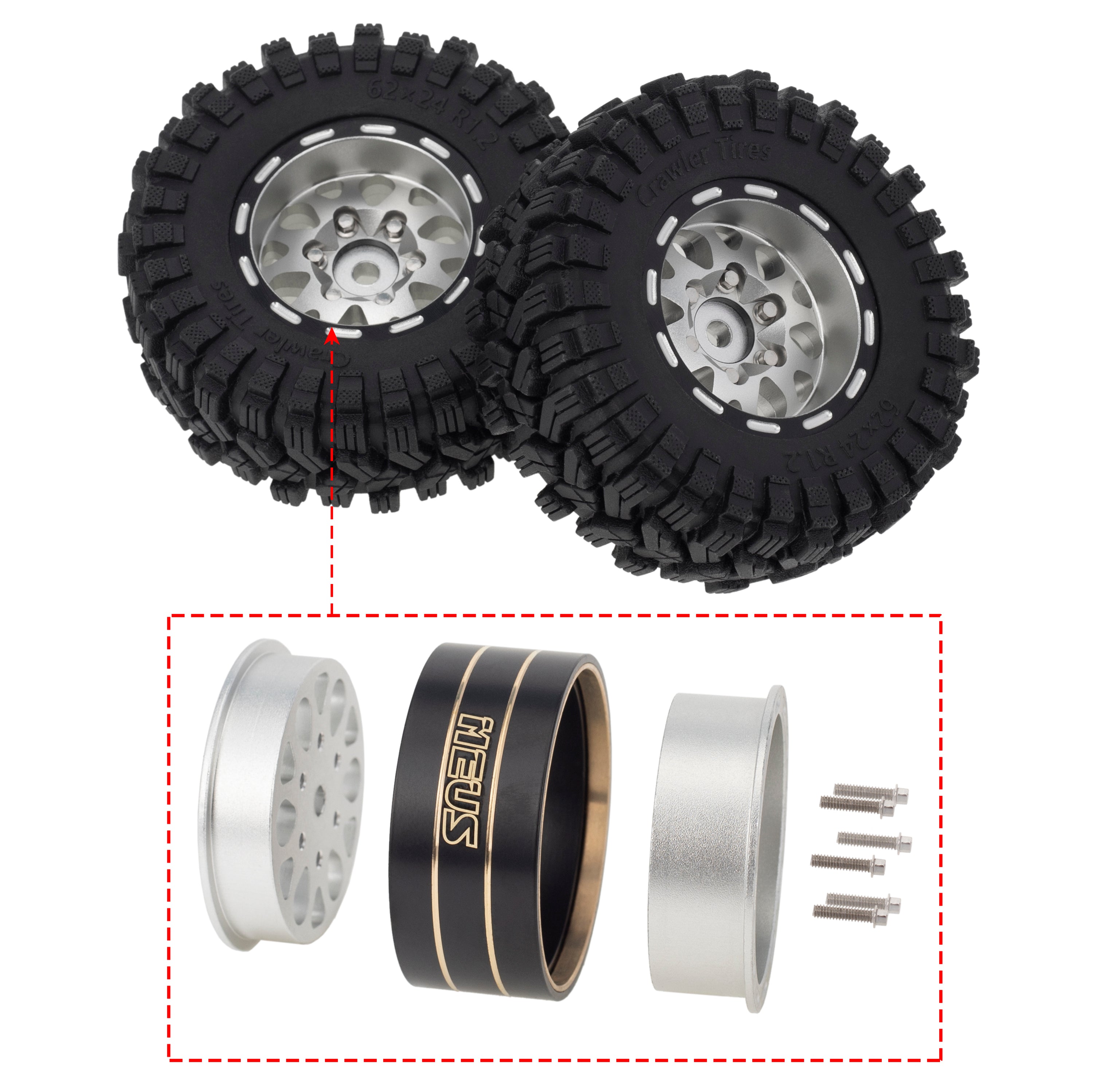 meus racing 1 . 2 inch beadlock wheels brass rim+ aluminum 1 . 0 plus ...