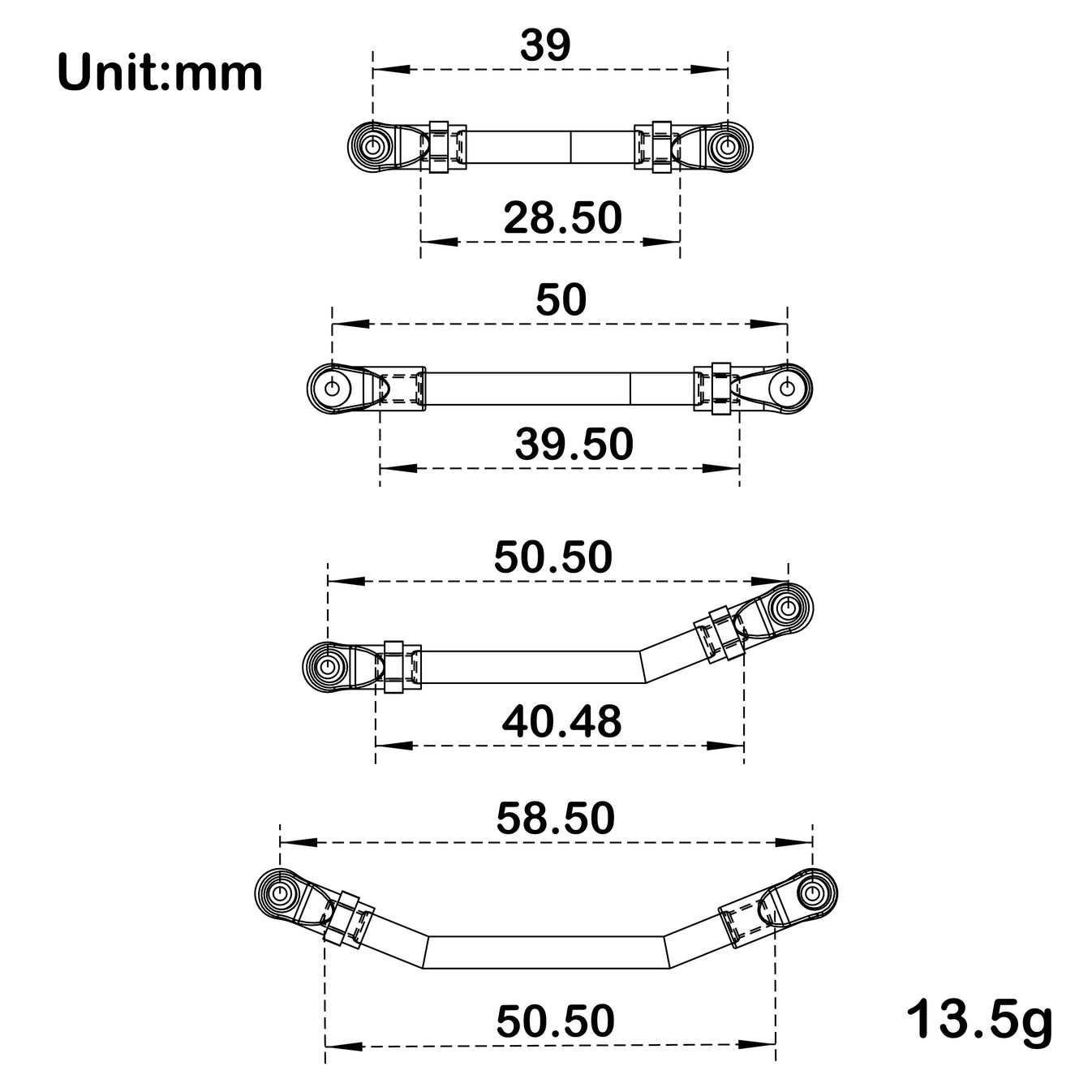 MEUS Racing SCX24 C10 Bronco Double Bent High Clearance Chassis Links