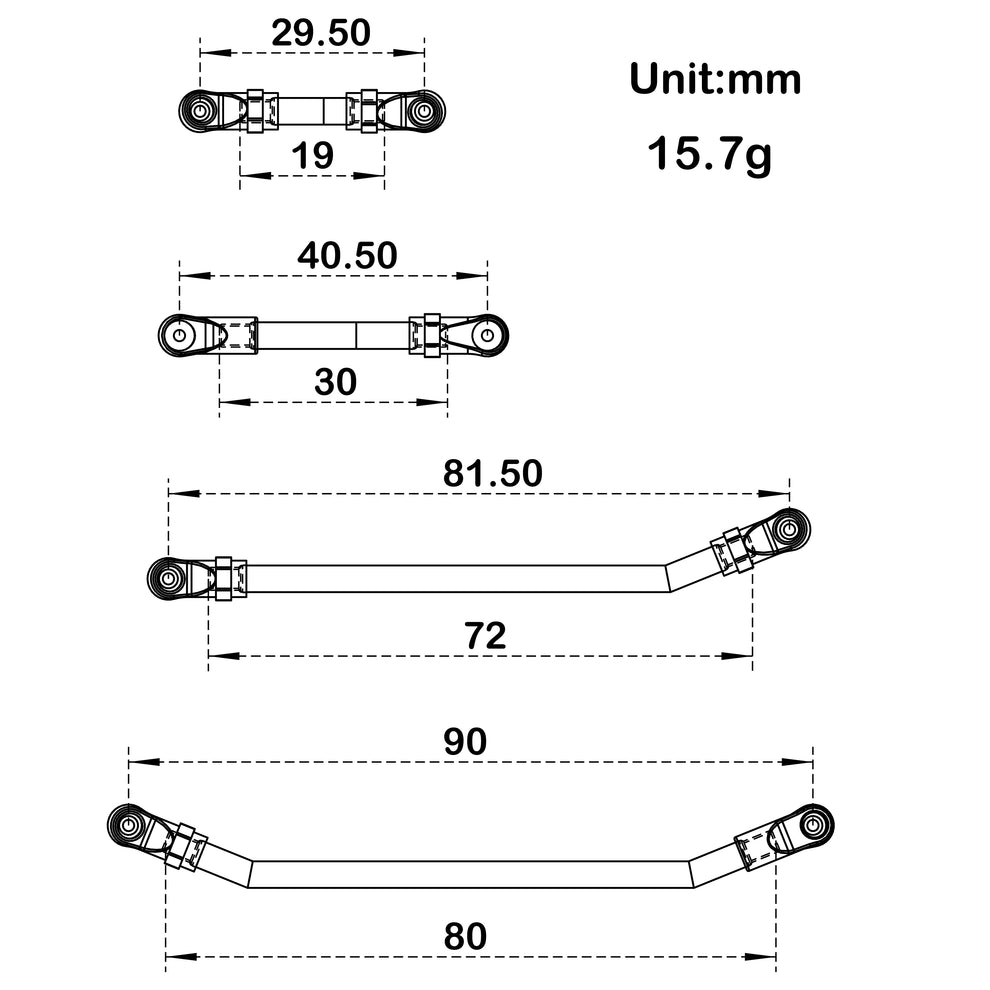 MEUS Racing SCX24 Dead90 Double Bent Links Deadbolt Front Links & 90mm