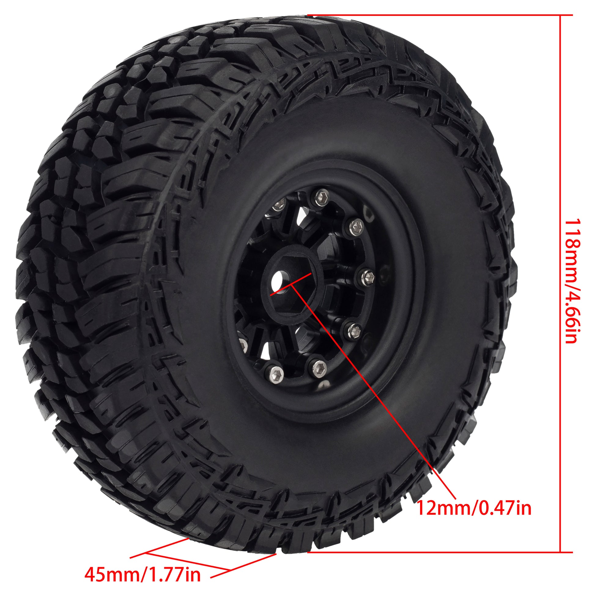 Meus Racing Plastic Beadlock Wheels Rubber Tires for TRX4 Axial SCX10 SCX10 II SCX10 III