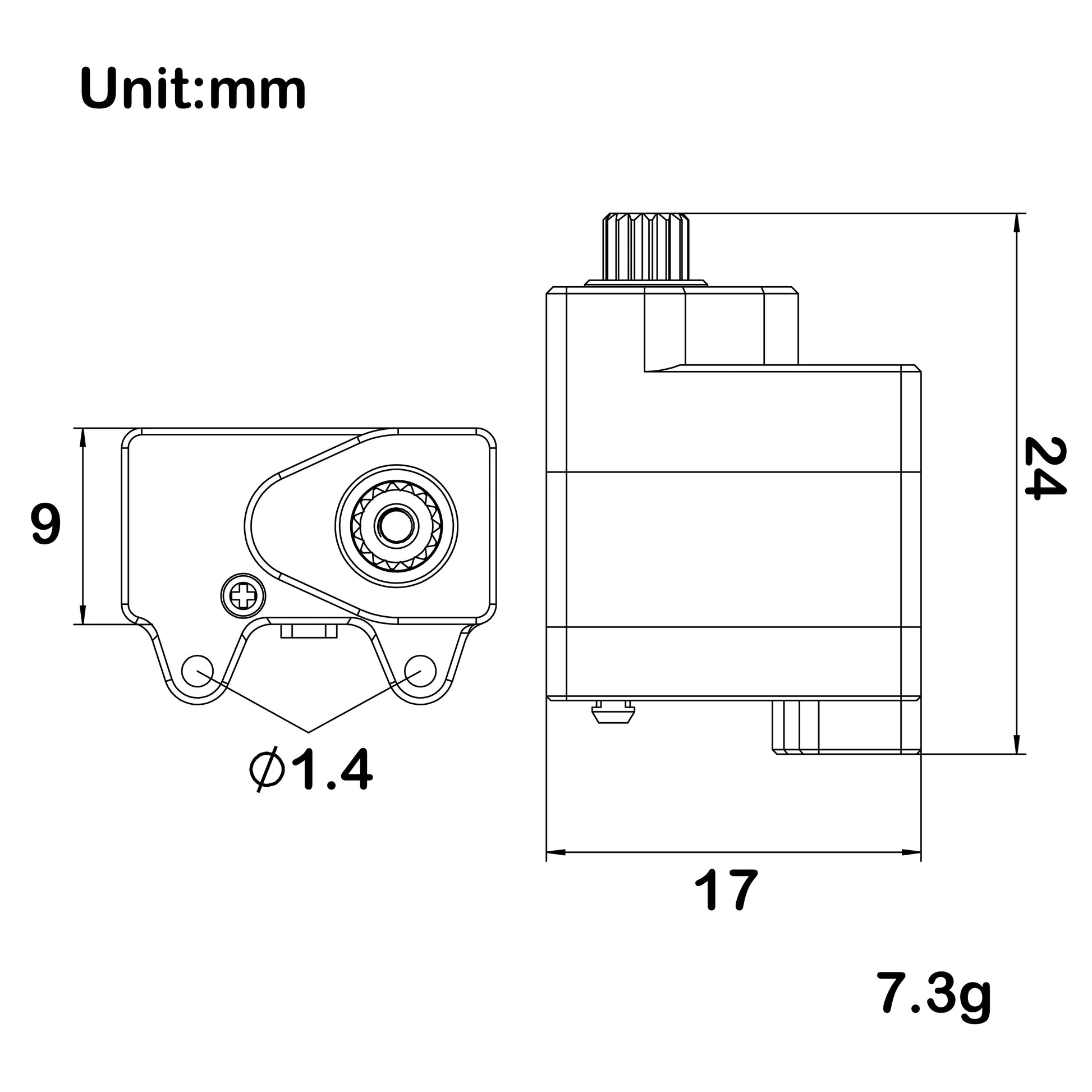  Black MS30 Coreless Micro Aluminum Servo Size