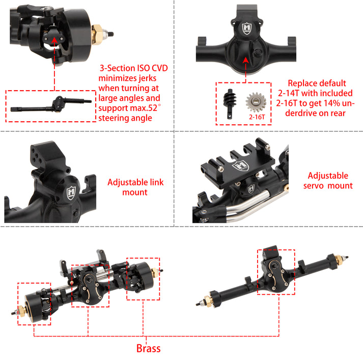 Hot Racing SCXT24AM01 Black Aluminum On Axle Servo Mount SCX 2
