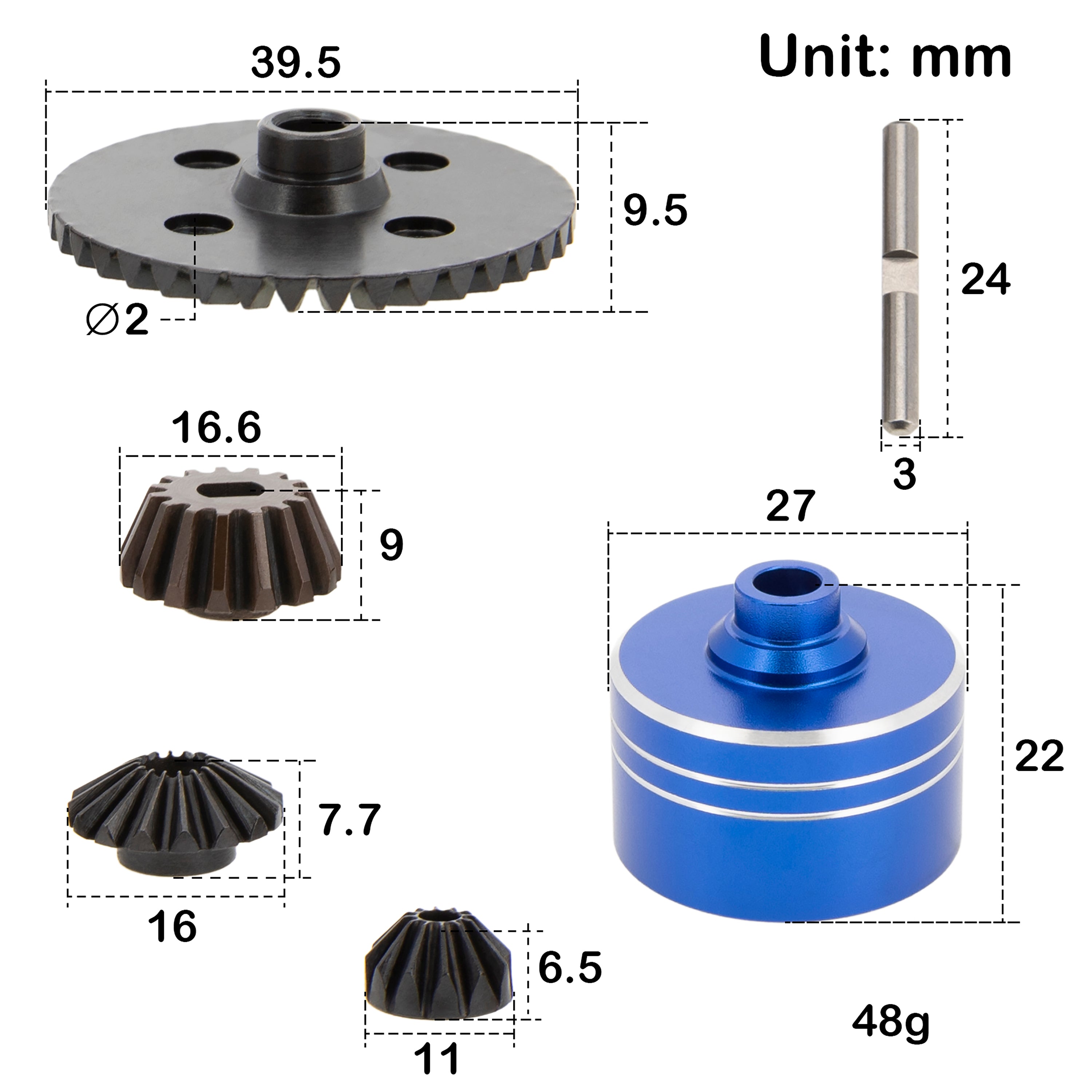 MEUS Racing Metal Differential Case Steel Spur Main Gear for 1/10 Tami