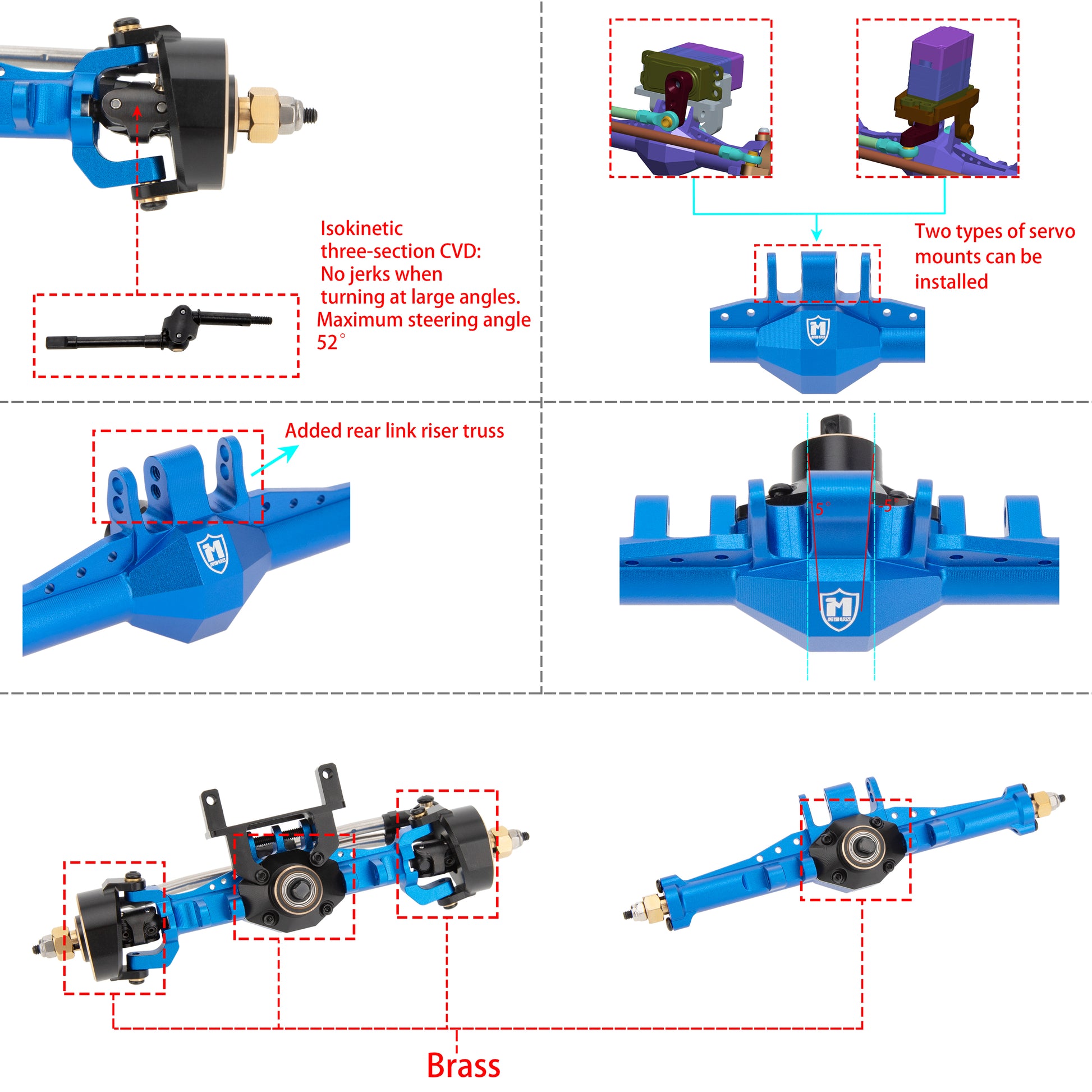 Blue TRX4M Metal isokinetic front and axles Details