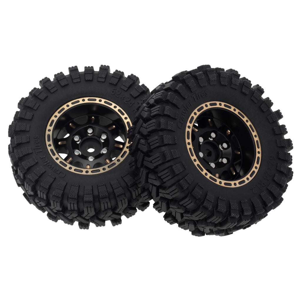 MEUS Racing 1.2-inch Beadlock Wheels & Tires - Brass Negative Offset For TRX4M SCX24