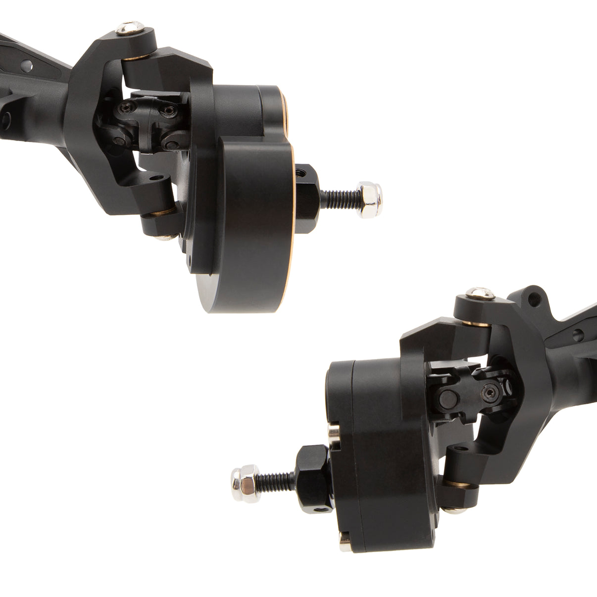 MEUS RACING SCX24 Front Axle Upgrade – 3-Section CVD, 52° Steering, Brass Knuckles (Black)