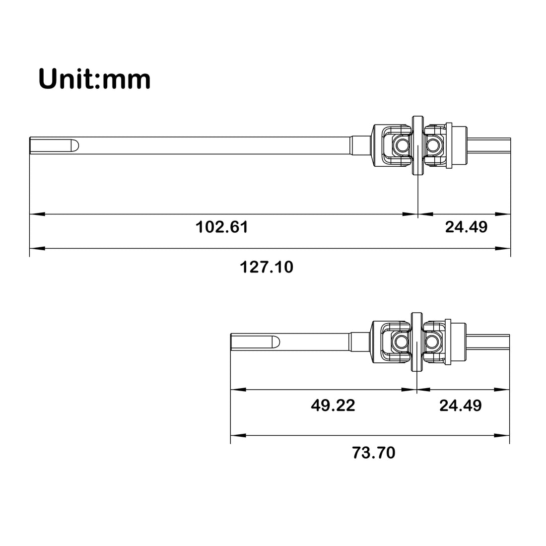 MEUS Racing 3-Section CVD Shafts for MEUS CHEAT CODE V2 Capra 1.9 UTB Isokinetic Front Axles