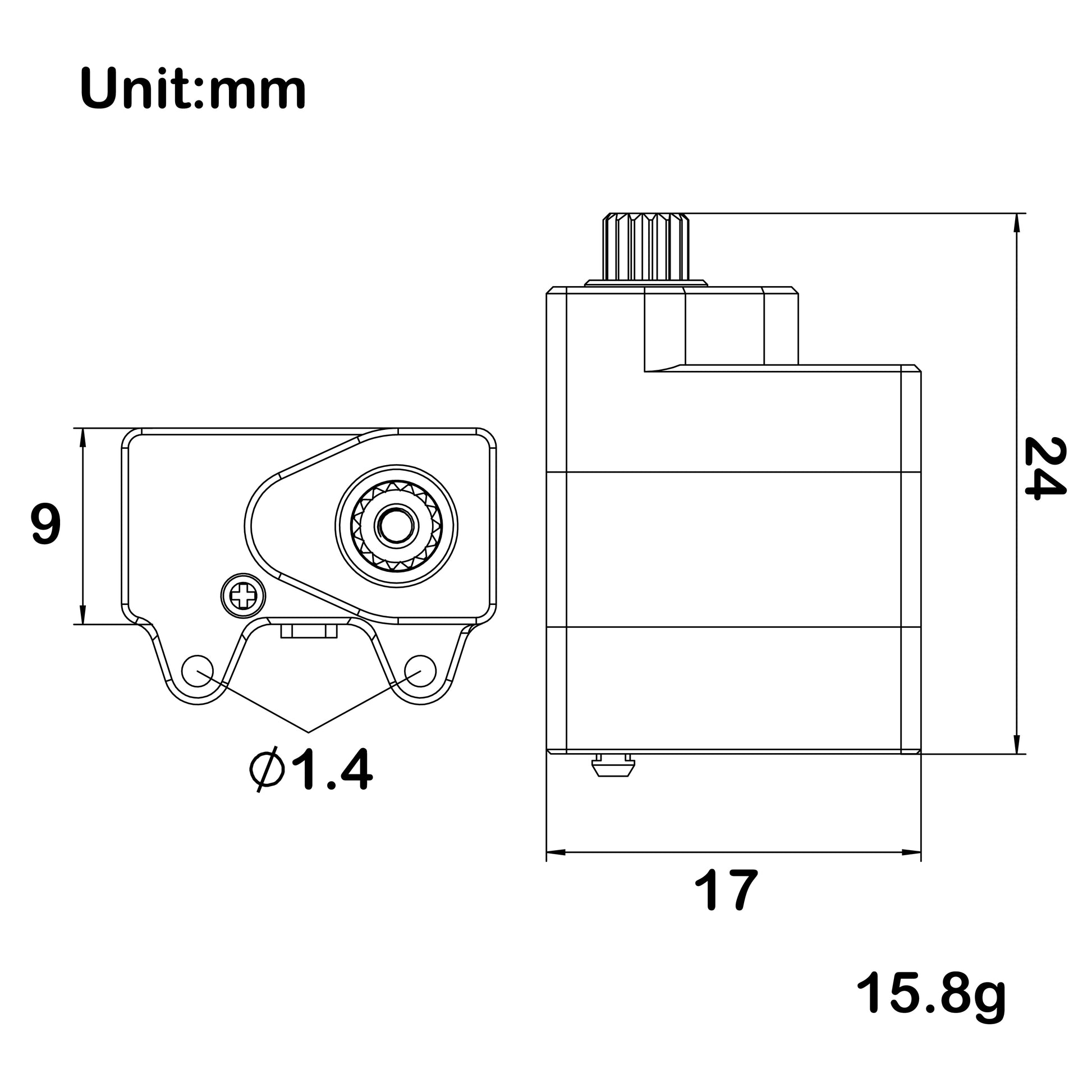Gold MS30 Coreless Micro Brass Servo Size