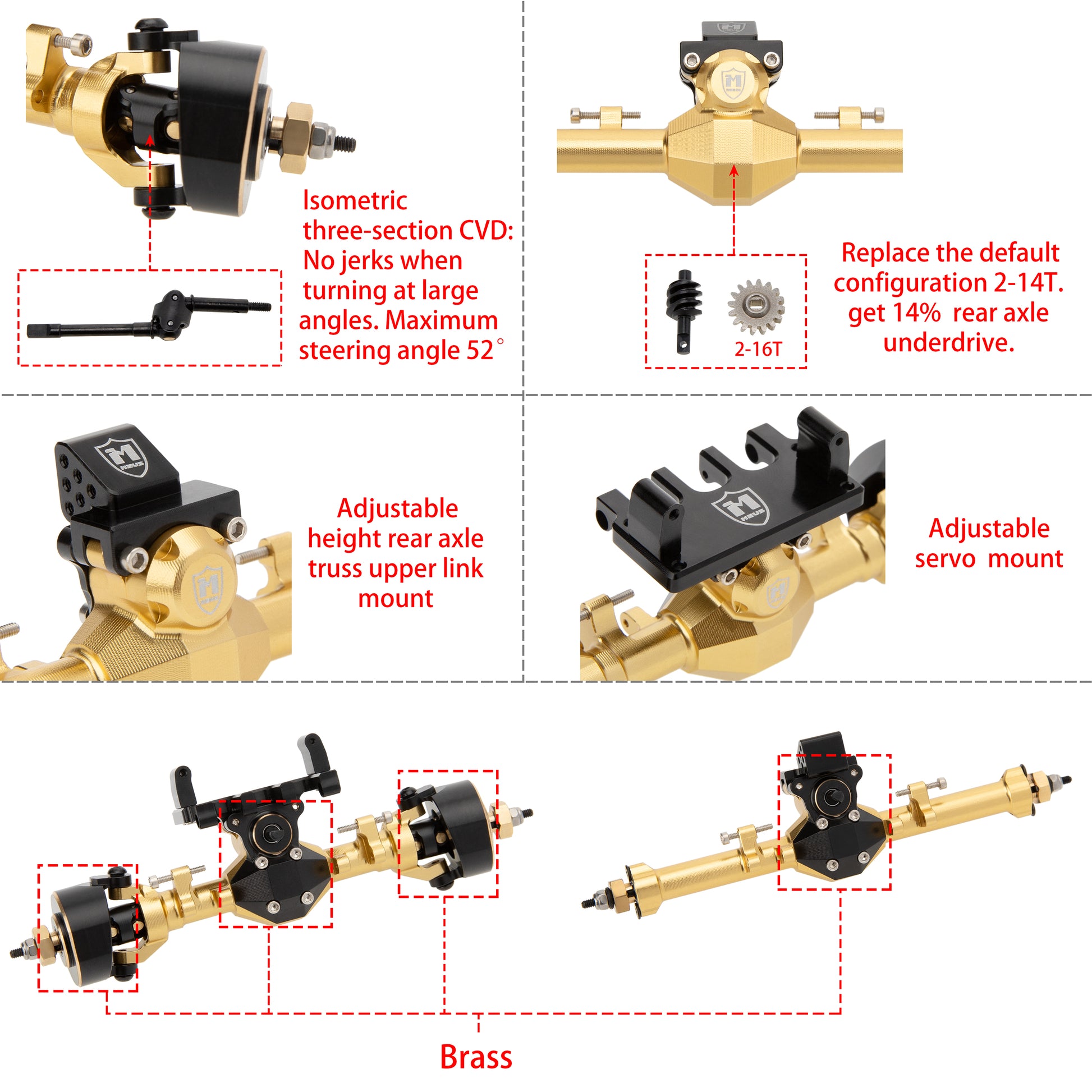 Gold SCX24 Isokinetic front rear axle details