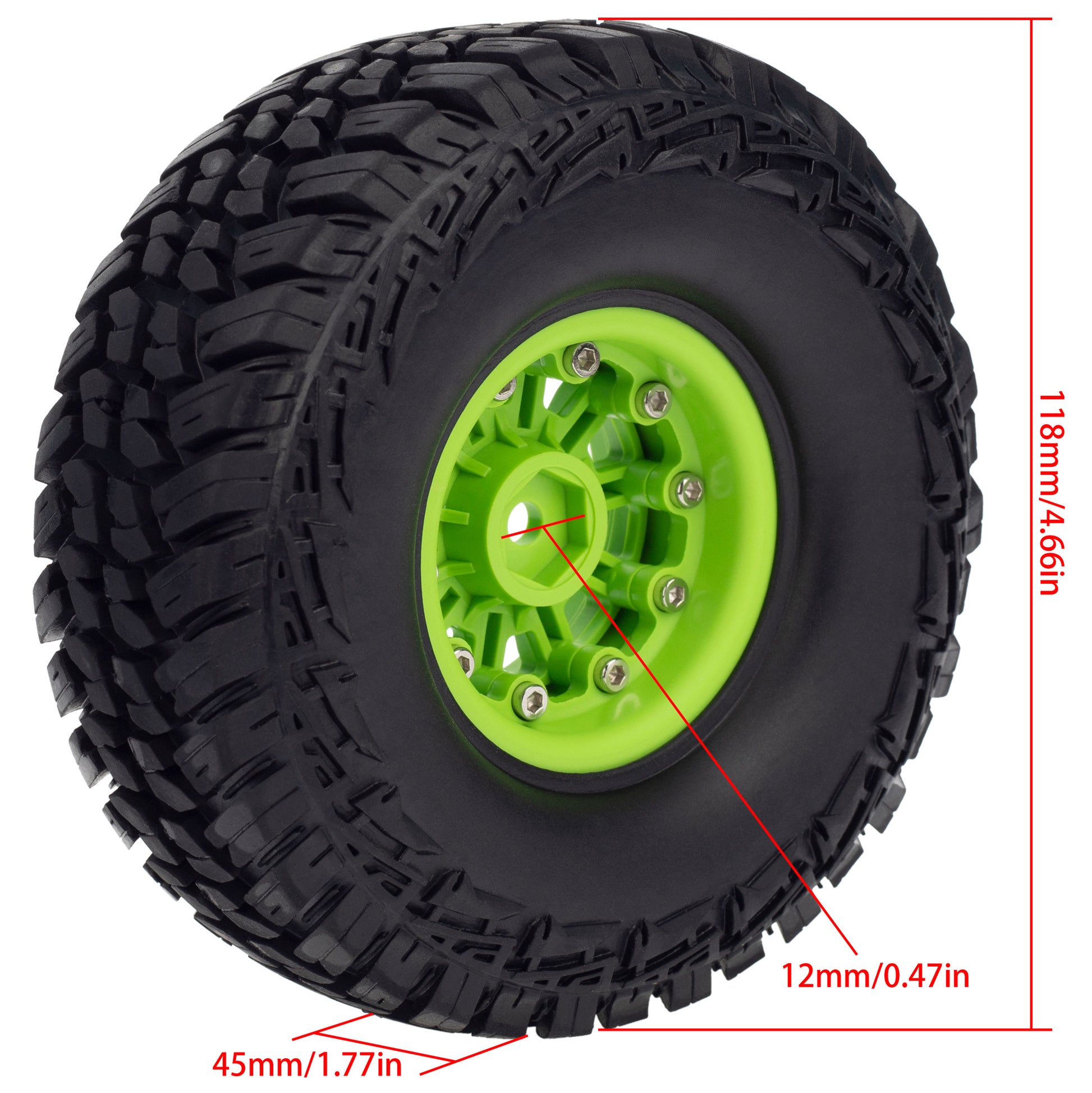 Meus Racing Plastic Beadlock Wheels/Rubber Tires for TRX4 SCX10