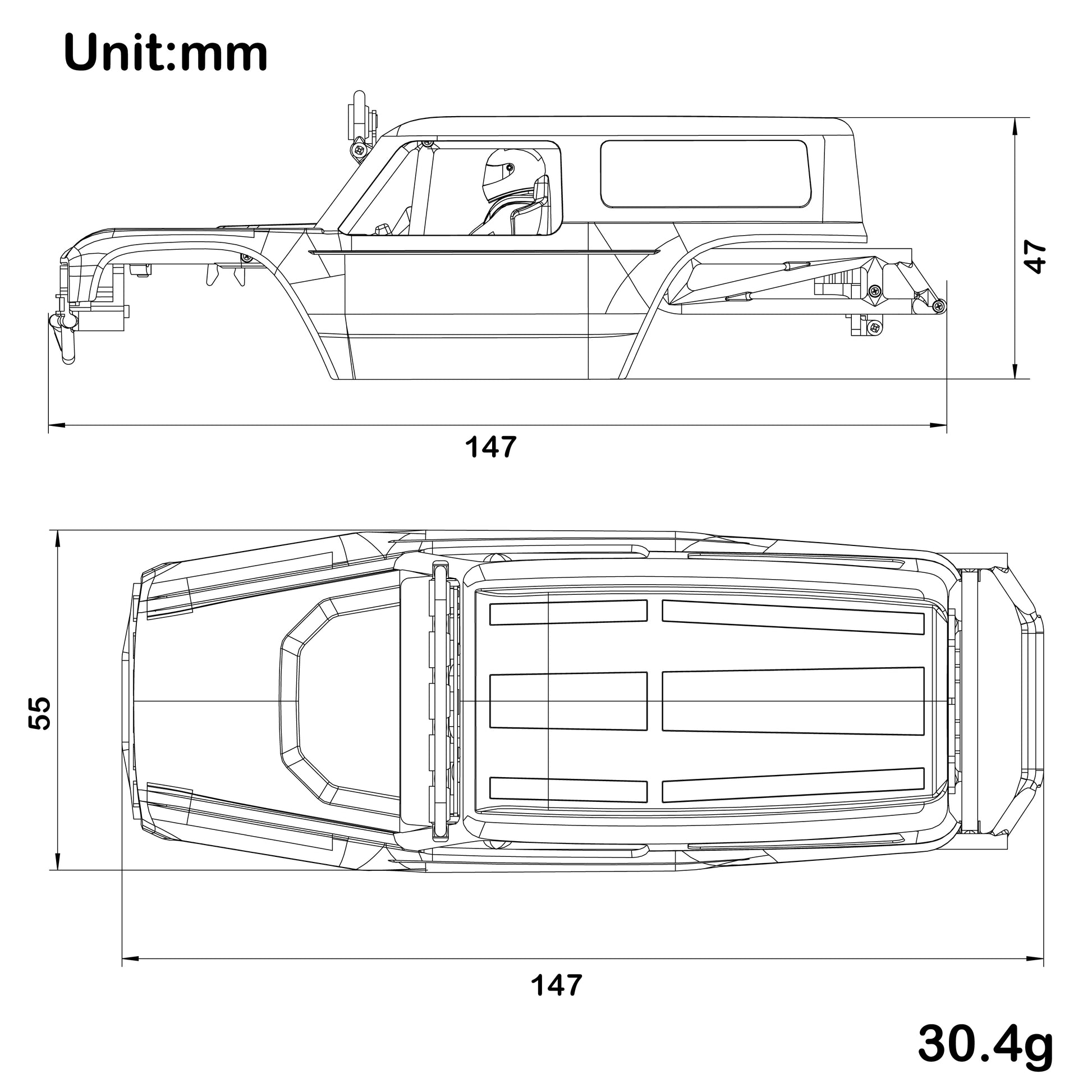 Green MB30 Body shell & chassis frame kit Size
