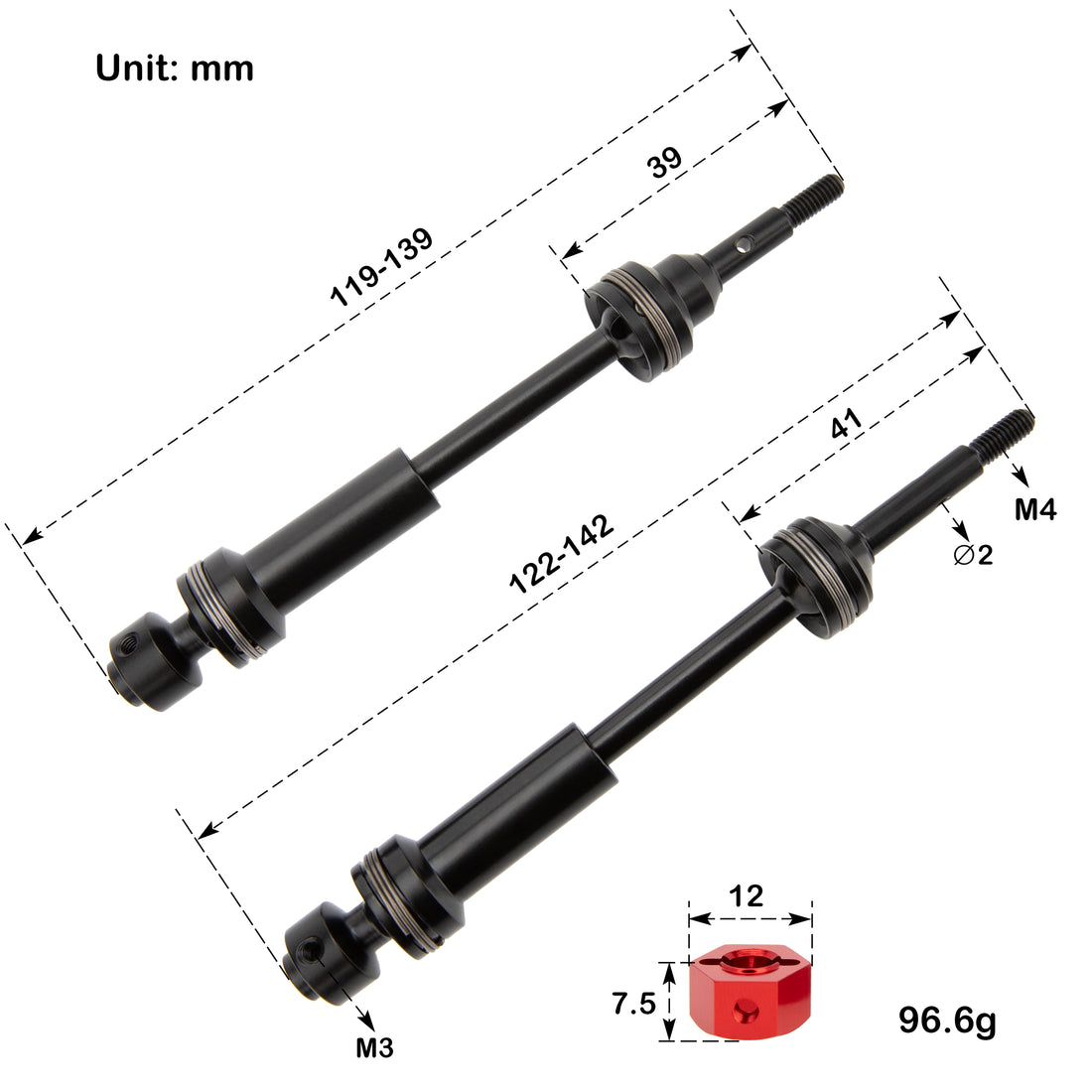 Arbre de transmission avant en acier CVD pour 1/7 Traxxas UDR UNLIMITED Arbre de transmission avant en acier CVD pour 1/7 Traxxas UDR UNLIMITED