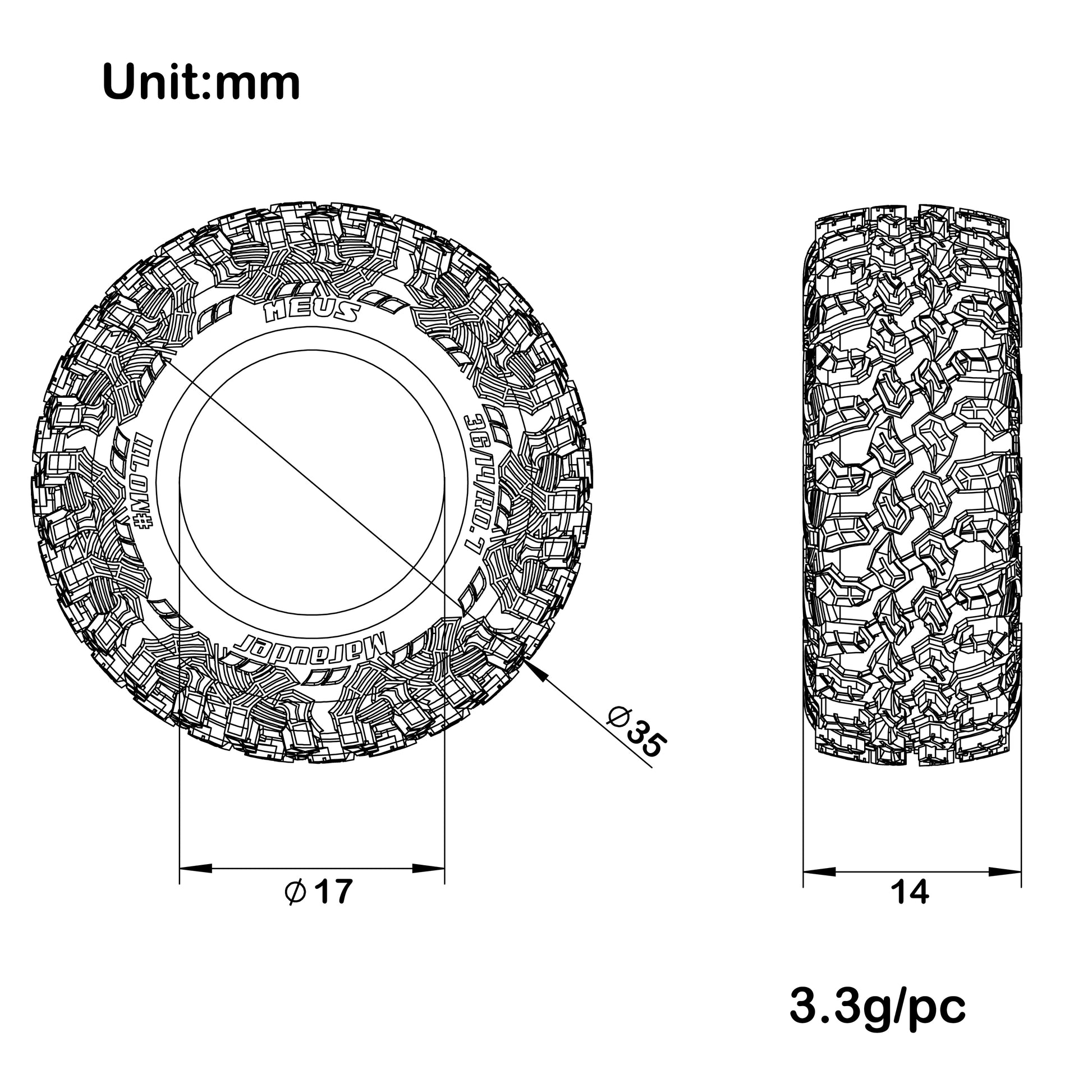 #M0711 0.7-inch Tires (35×14mm) Size