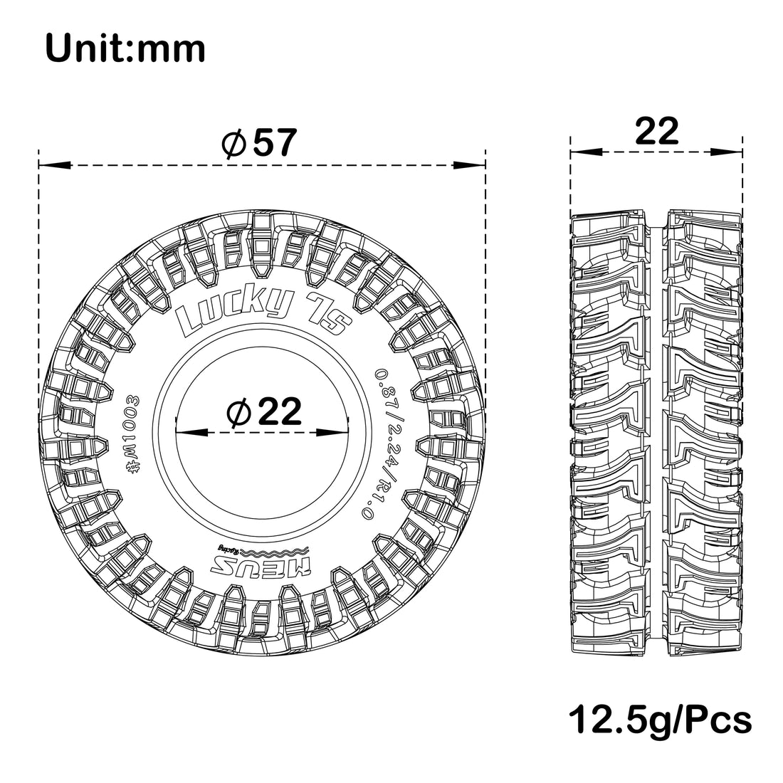 #M1003 1.0-inch RC Rubber Tires 57*22MM
