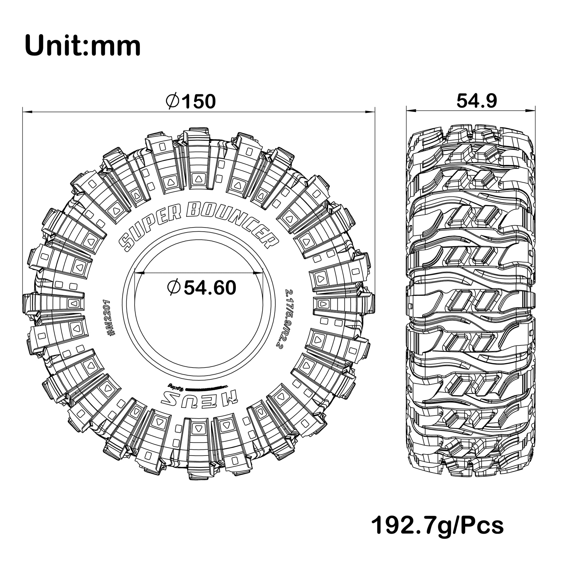 #M2201 Super Bouncer 2.2-inch Tires Size