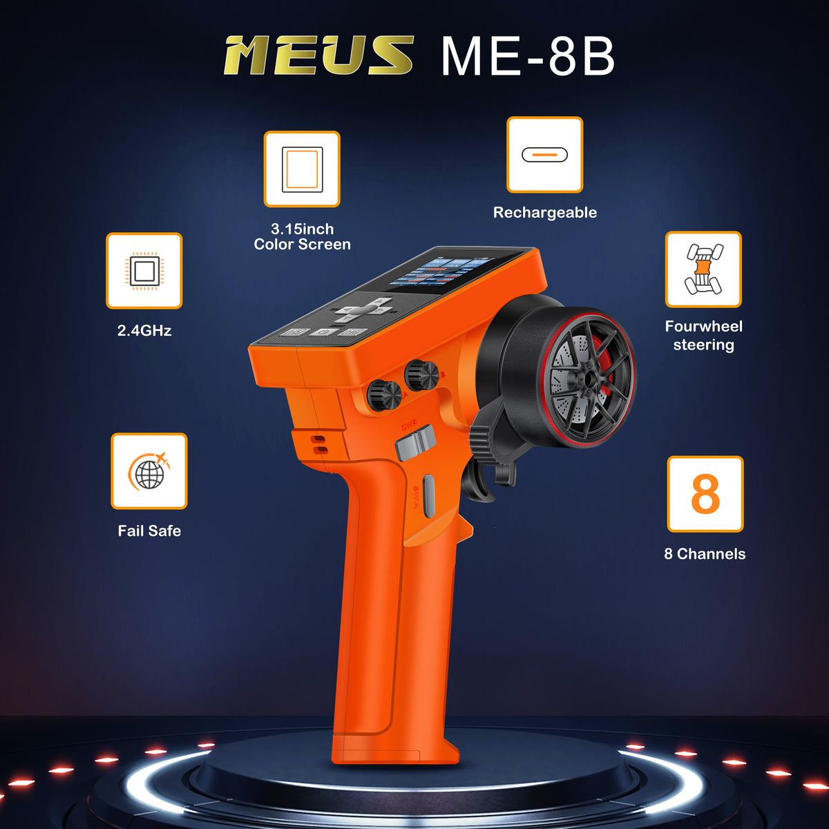 Meus Racing Rc MEUS Racing ME-8B RC Transmitter 8CH 2.4GHz & Receiver for 1/8 TRX4 1/