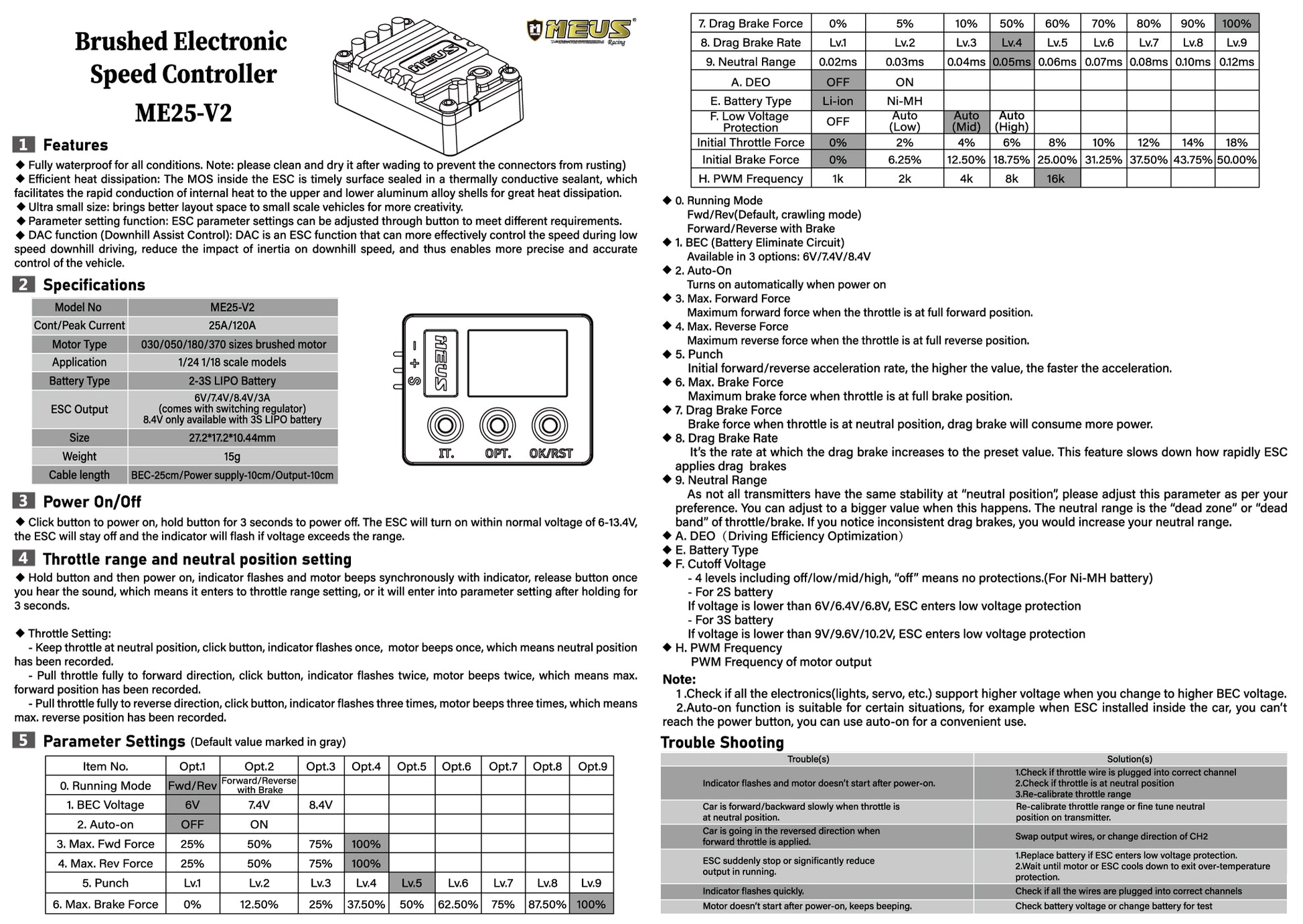 ME25 V2 Brushed Mini ESC Manual
