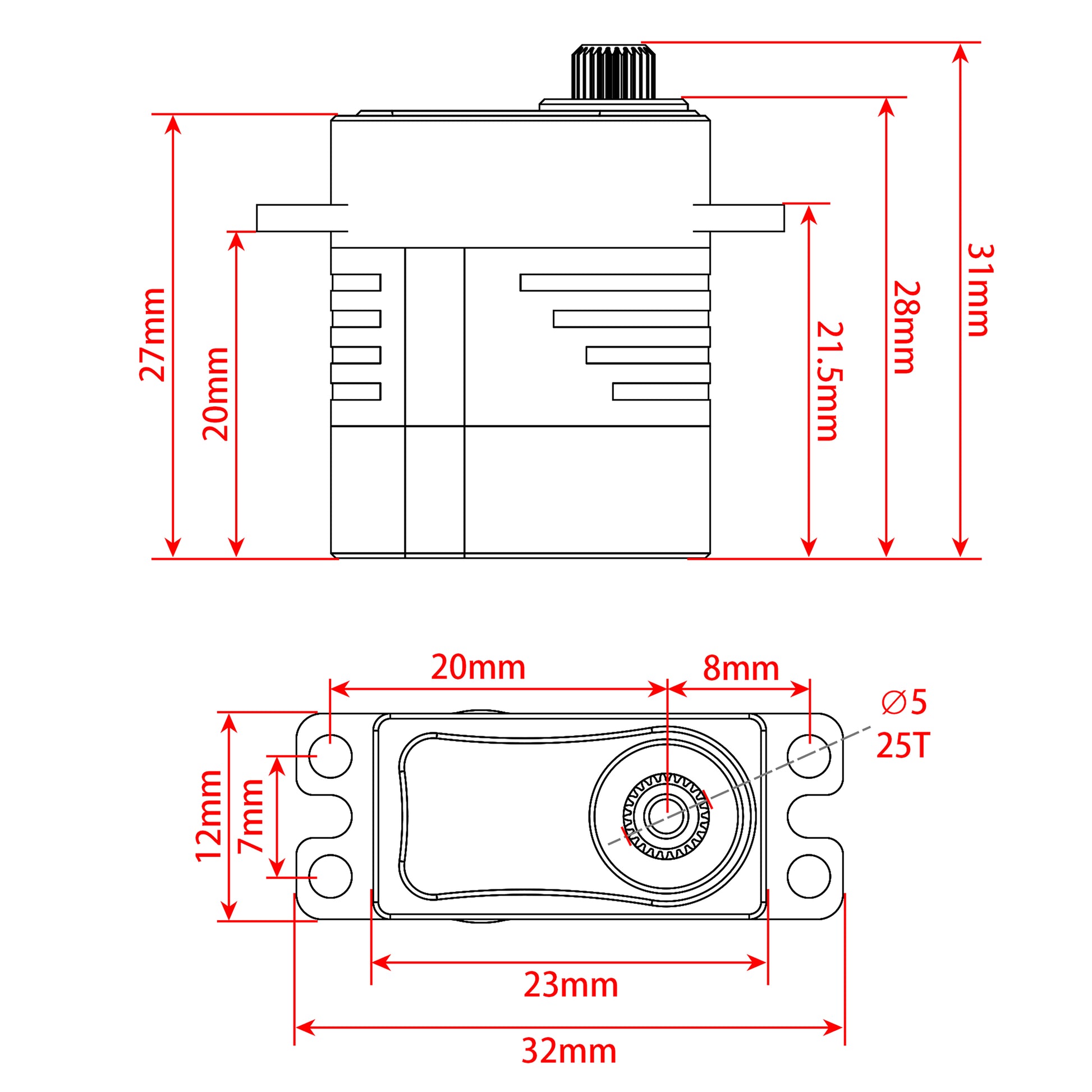 MEUS Racing 8.5kg servo size