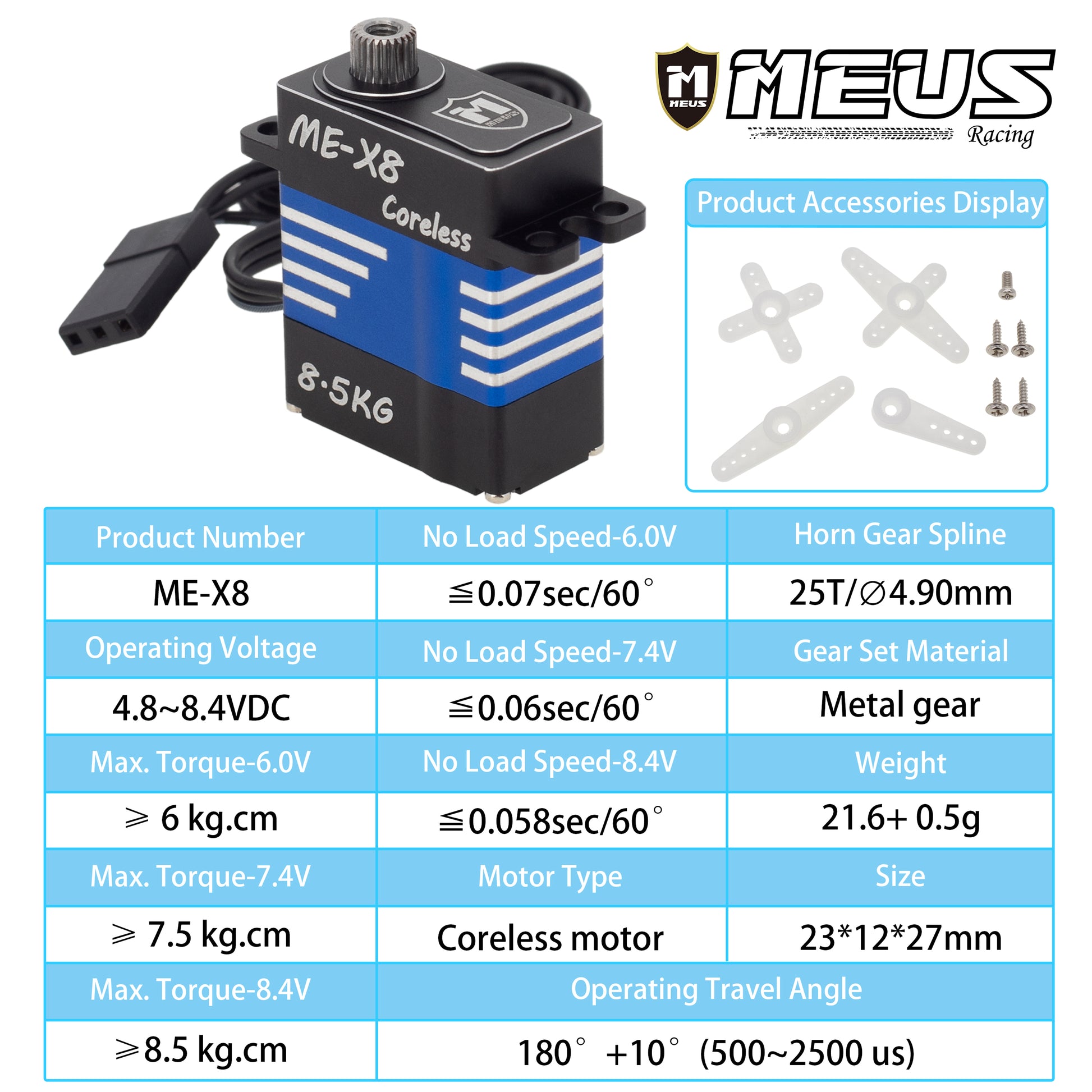 MEUS Racing 8.5kg servo specifications