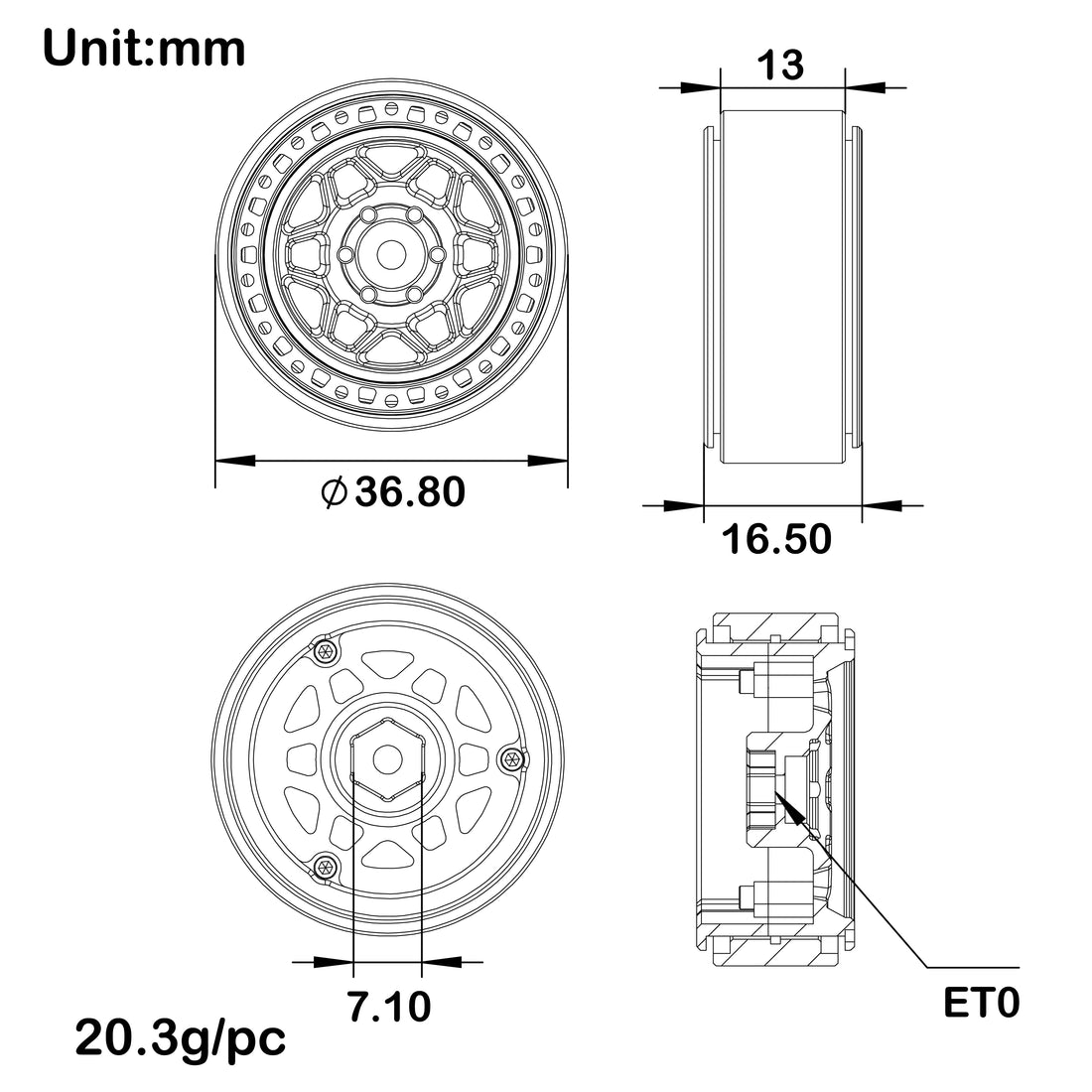 MEUS Racing 1.3-Inch Beadlock Wheels for 1/18 TRX4M 1/24 SCX24 AX24 FCX24 RC Crawlers