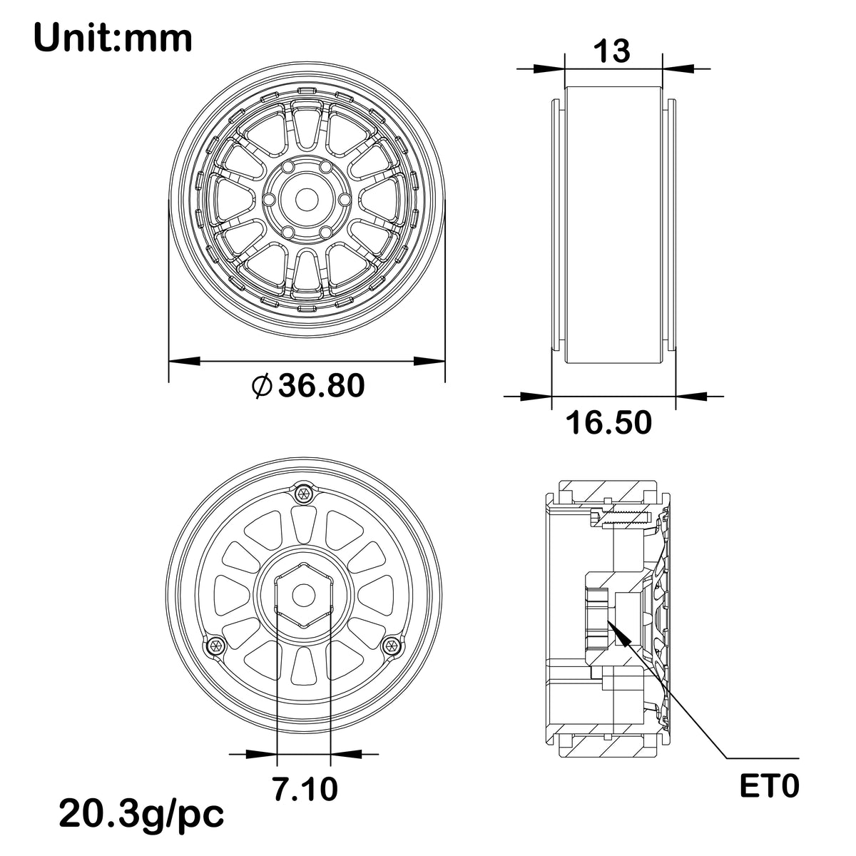 MW1303 1.3-Inch Beadlock Wheel size