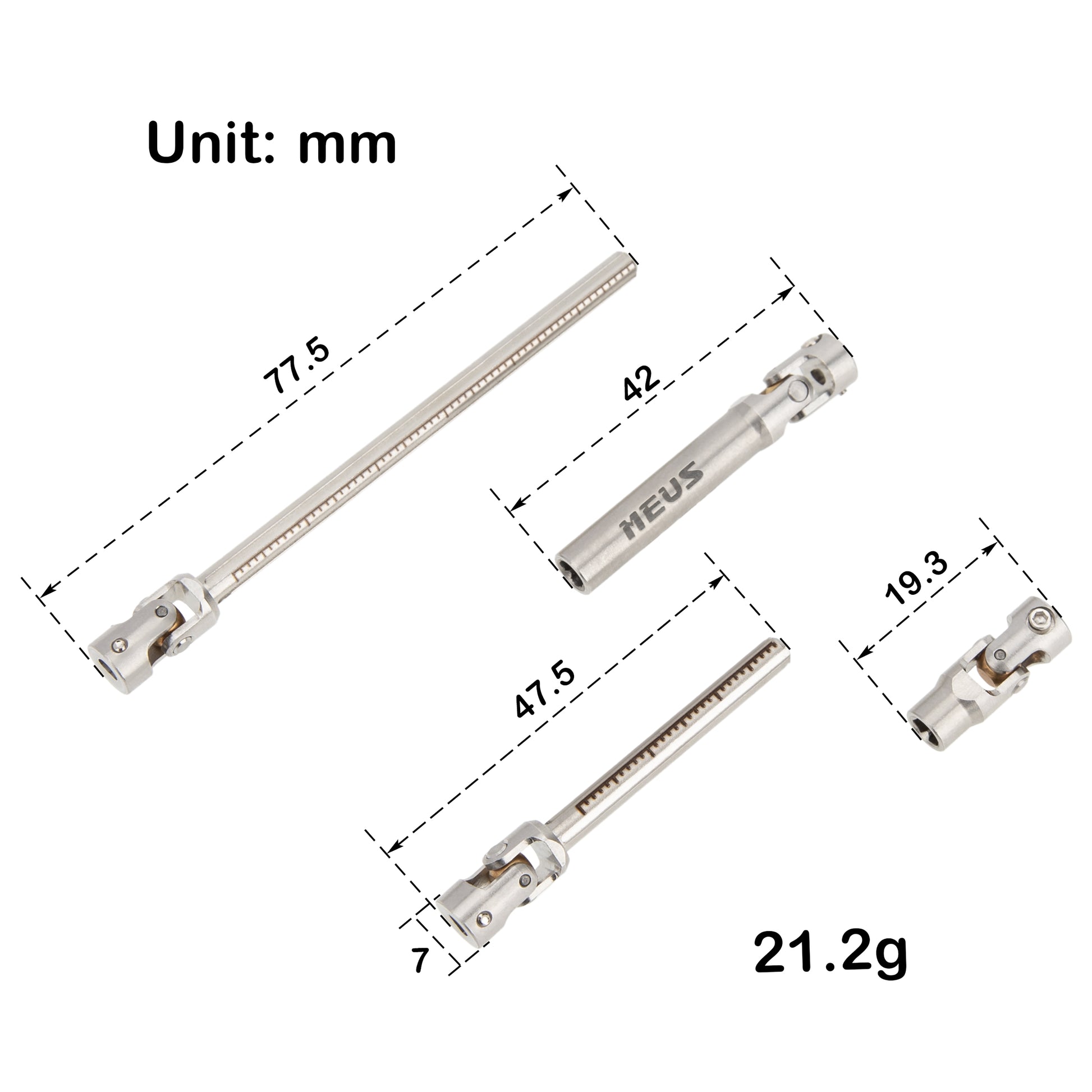 Metal SCX24 Cuttable Drive Shaft Size