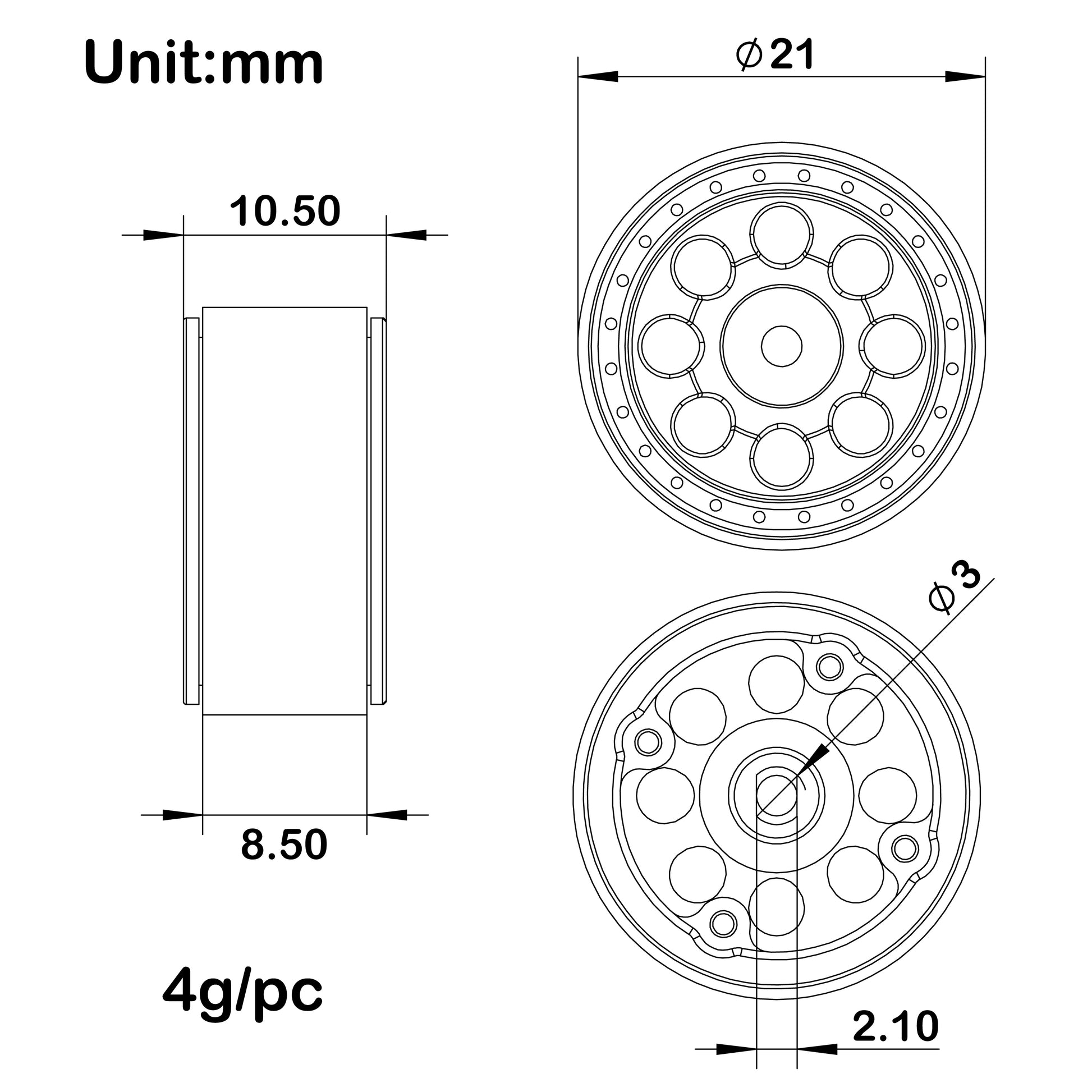 Model D Black 0.7-inch wheels size