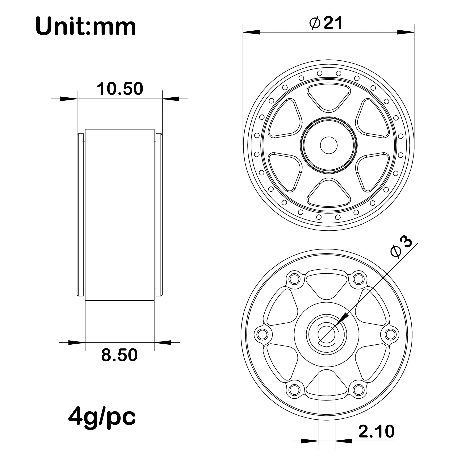 Model F Black 0.7-inch wheels size