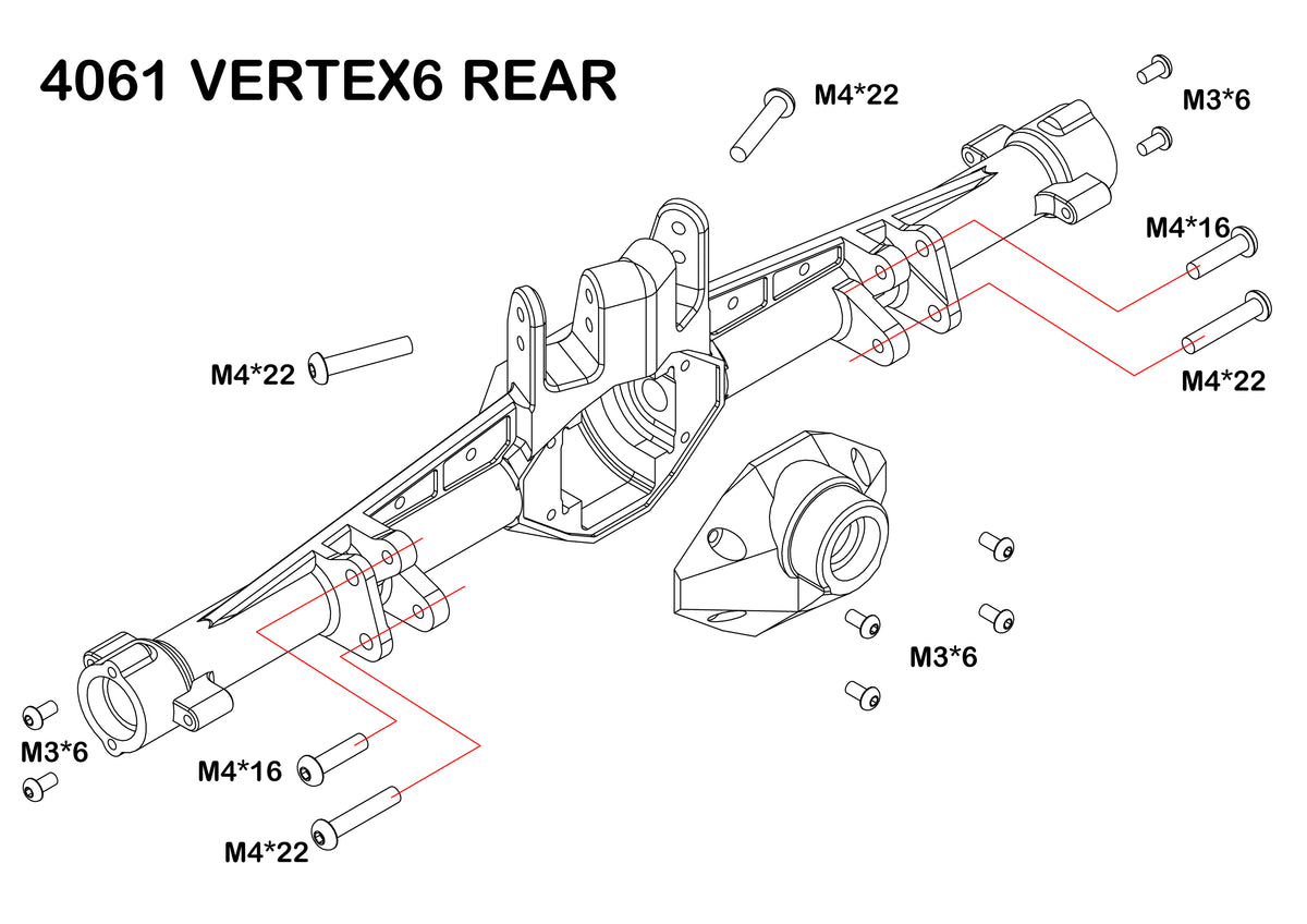 Redcat Vertex-6 rear axle housing explored 