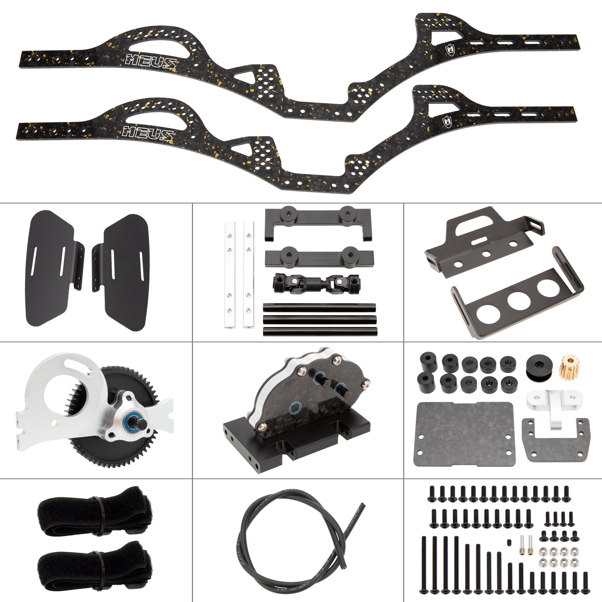 MEUS Racing RC LCG-GOLD RUSH V1 Carbon Fiber Chassis Frame DIY Kit Gearbox Kit Overdrive 21% for 1/10 Axial SCX10 I II Capra Upgrade Parts