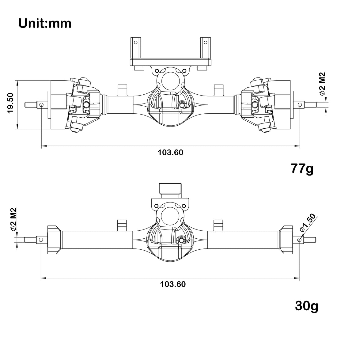 SCX24 Metal V3 Isokinetic Axles +9MM