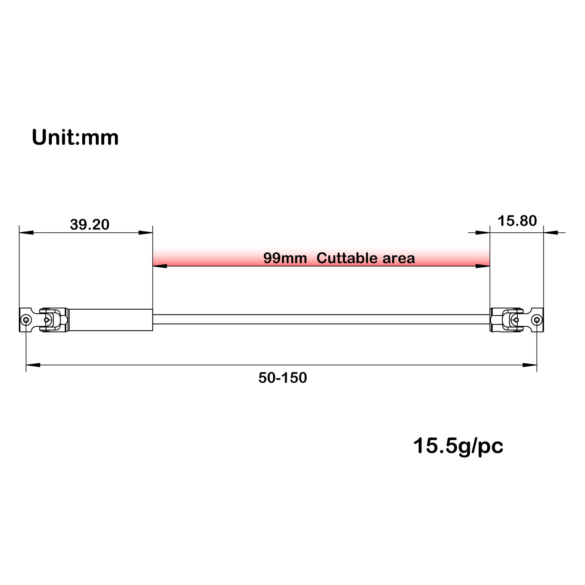 SCX24 V2 Cuttable Drive Shaft Size
