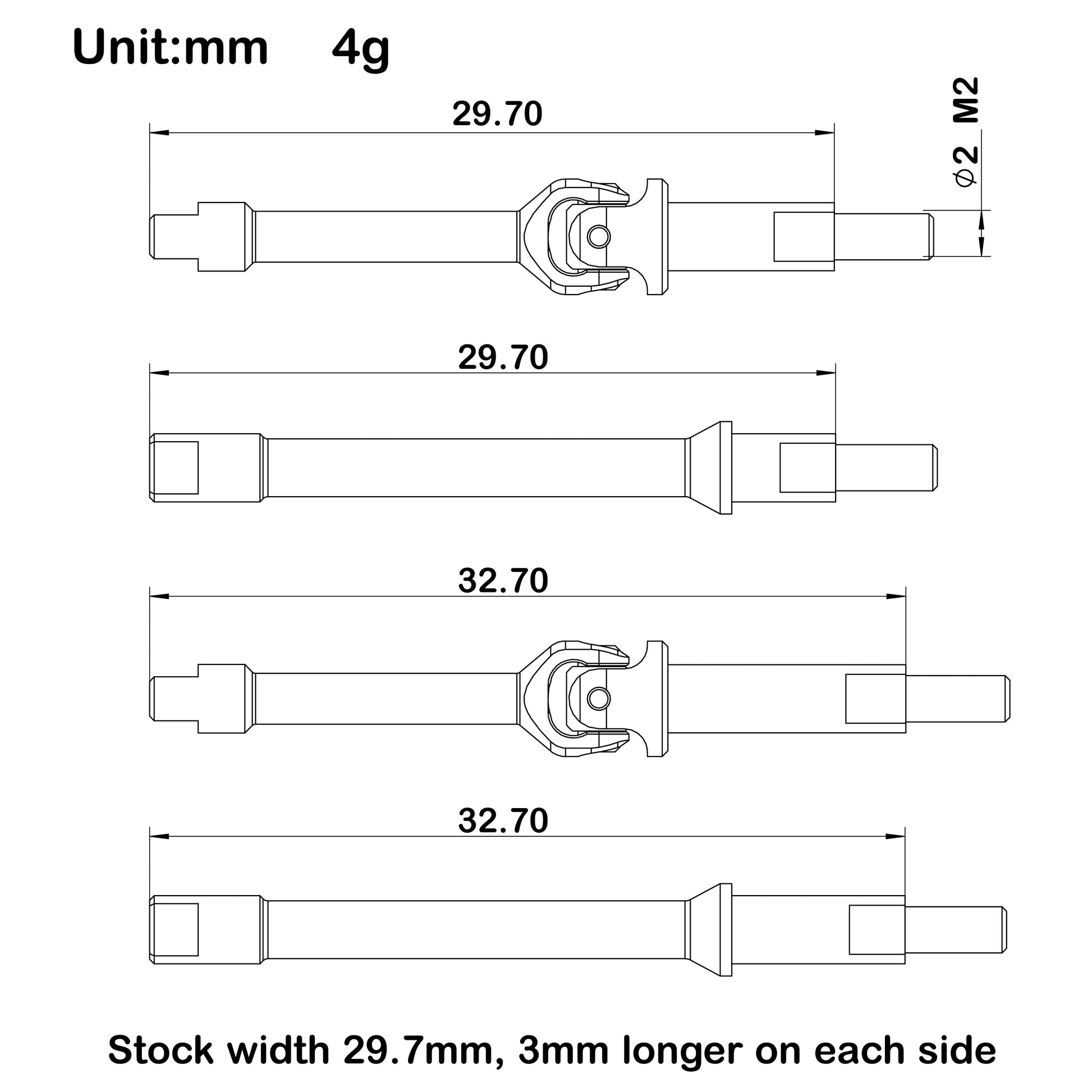 SCX30 +3mm Universal Joint CVD Shafts size