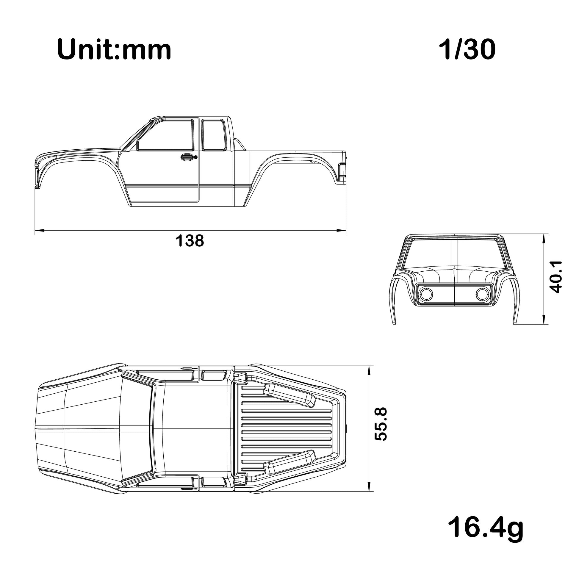 SCX30 Clear Body Shell Size