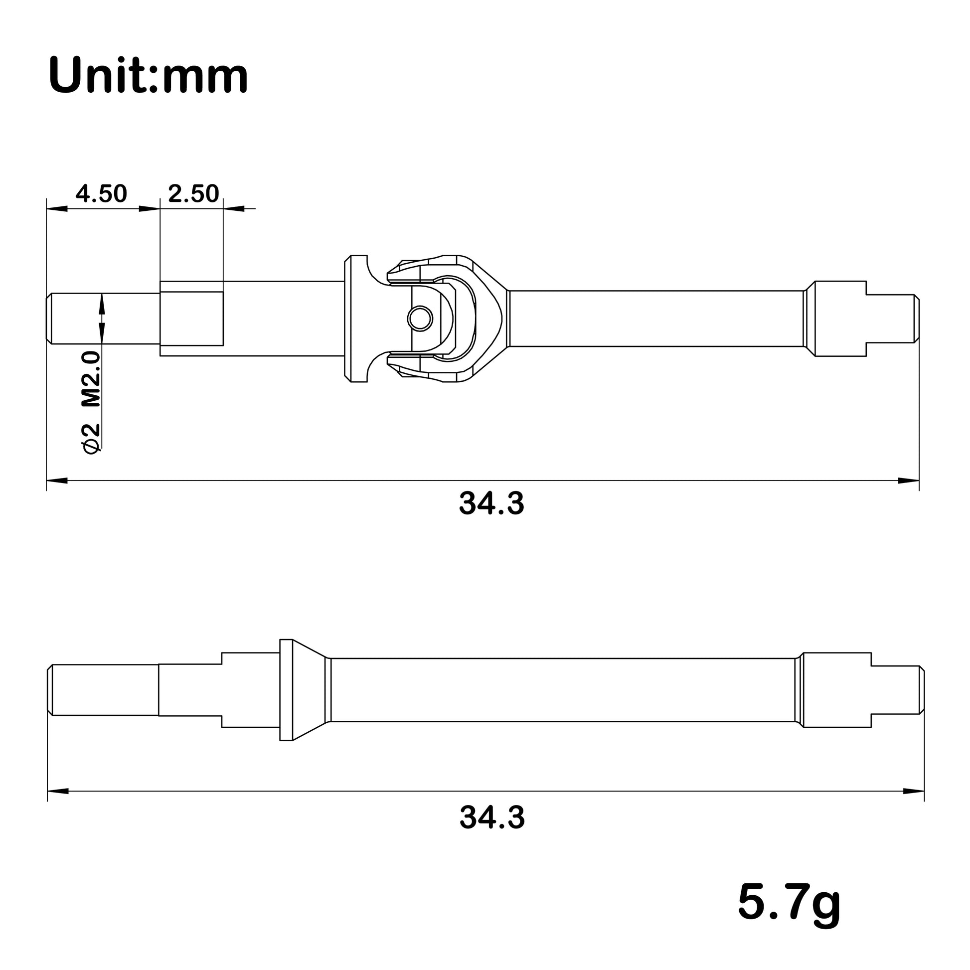 SCX30 front and rear Axle CVD shafts Size