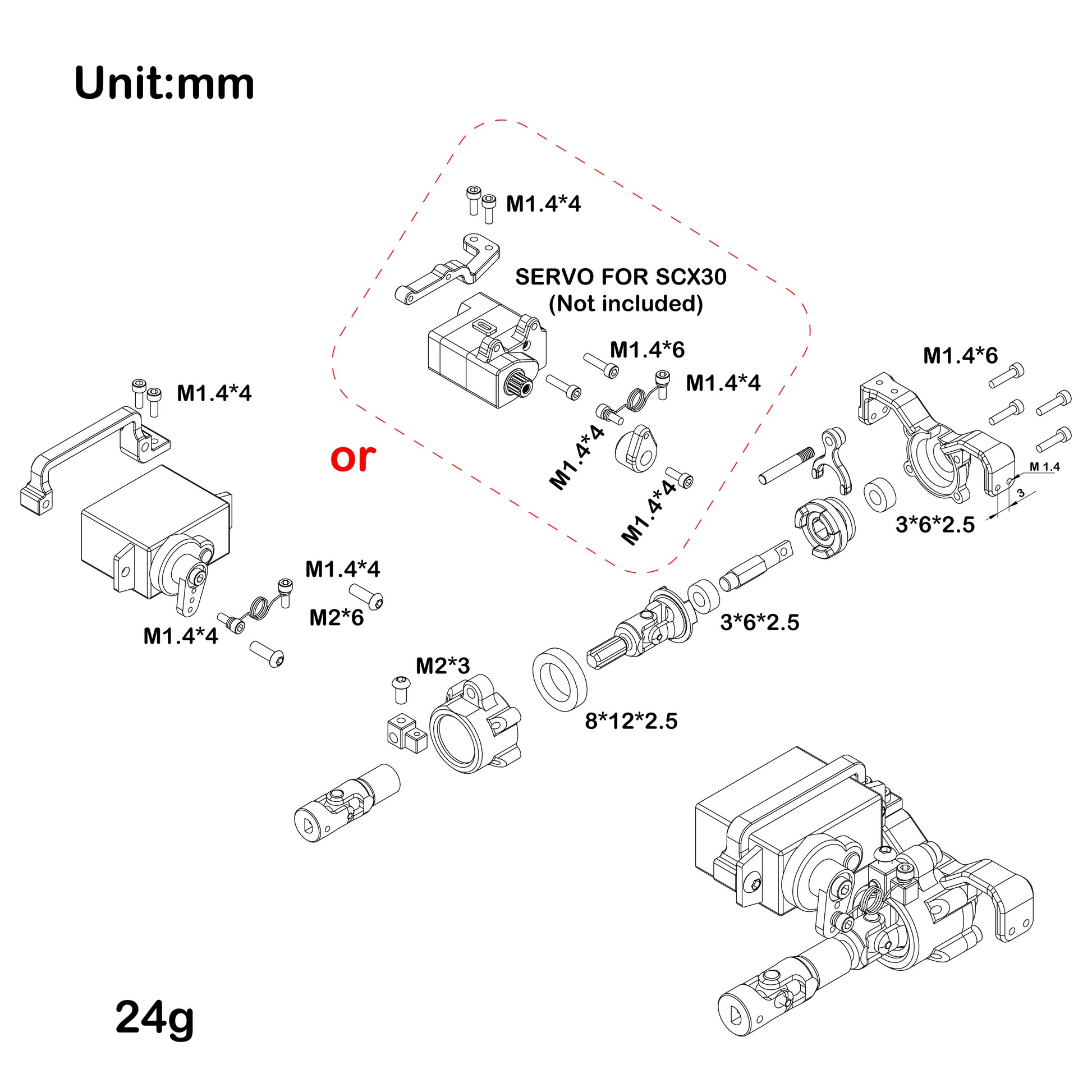  SCX30 servo mount for MD24 Dig Chassis