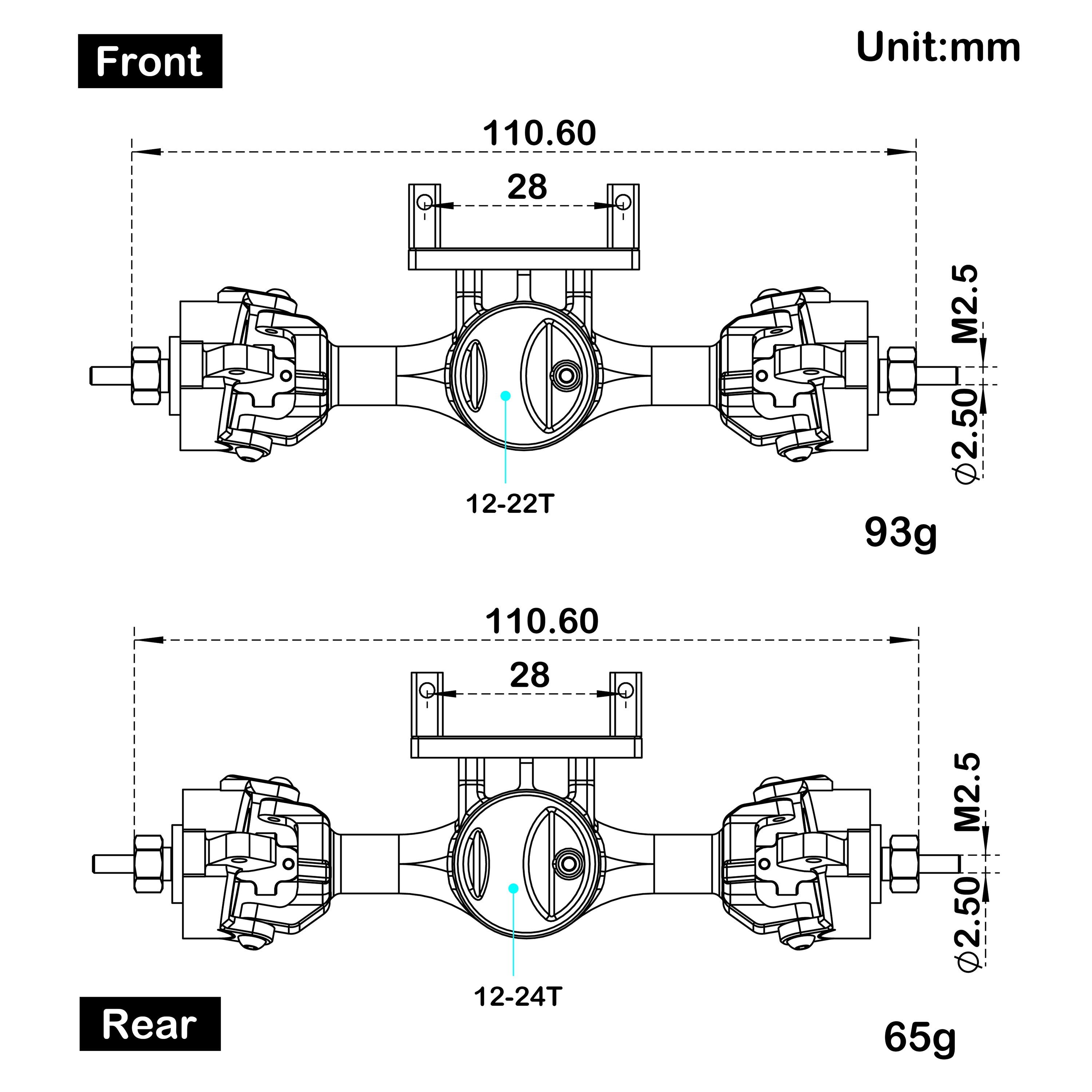 MEUS Racing TRX4M Metal V2 Isokinetic Front & Rear axles with Adjustab