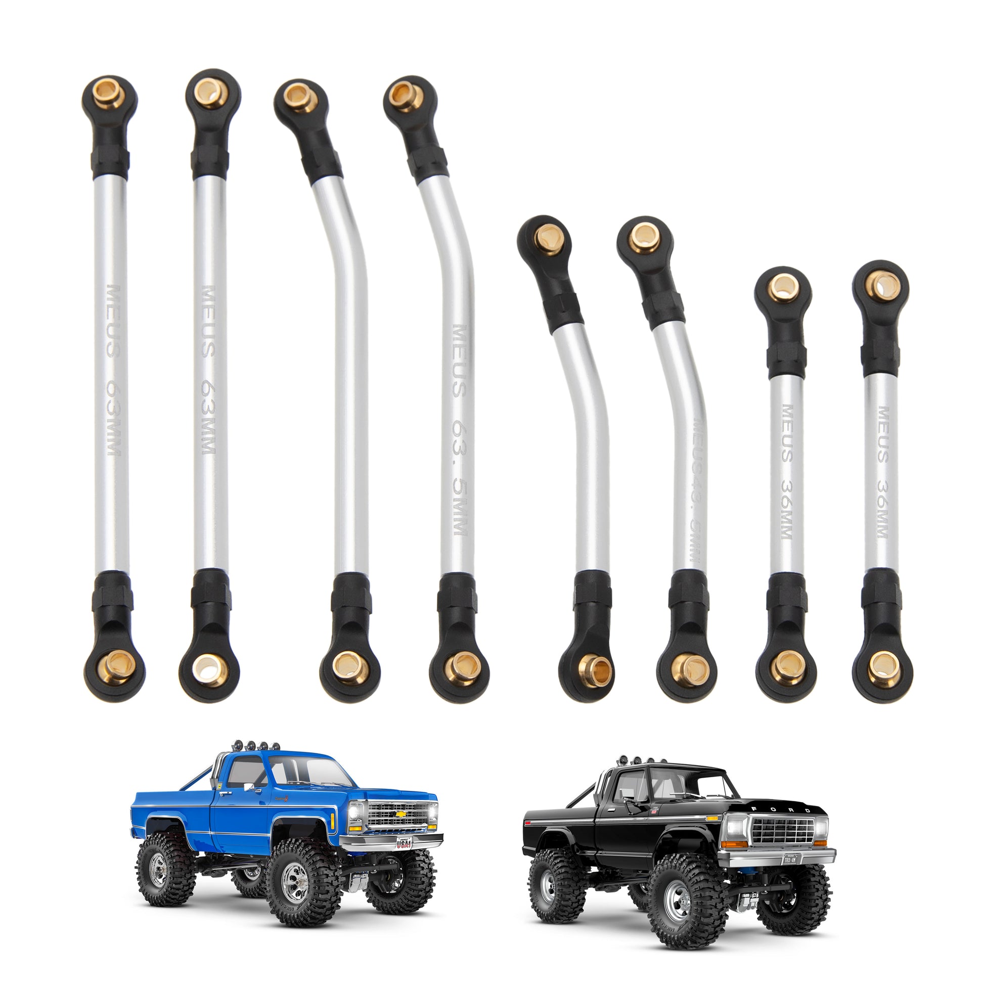 Silver Aluminum High Clearance Chassis Links for TRX4M High Trail K10 F150
